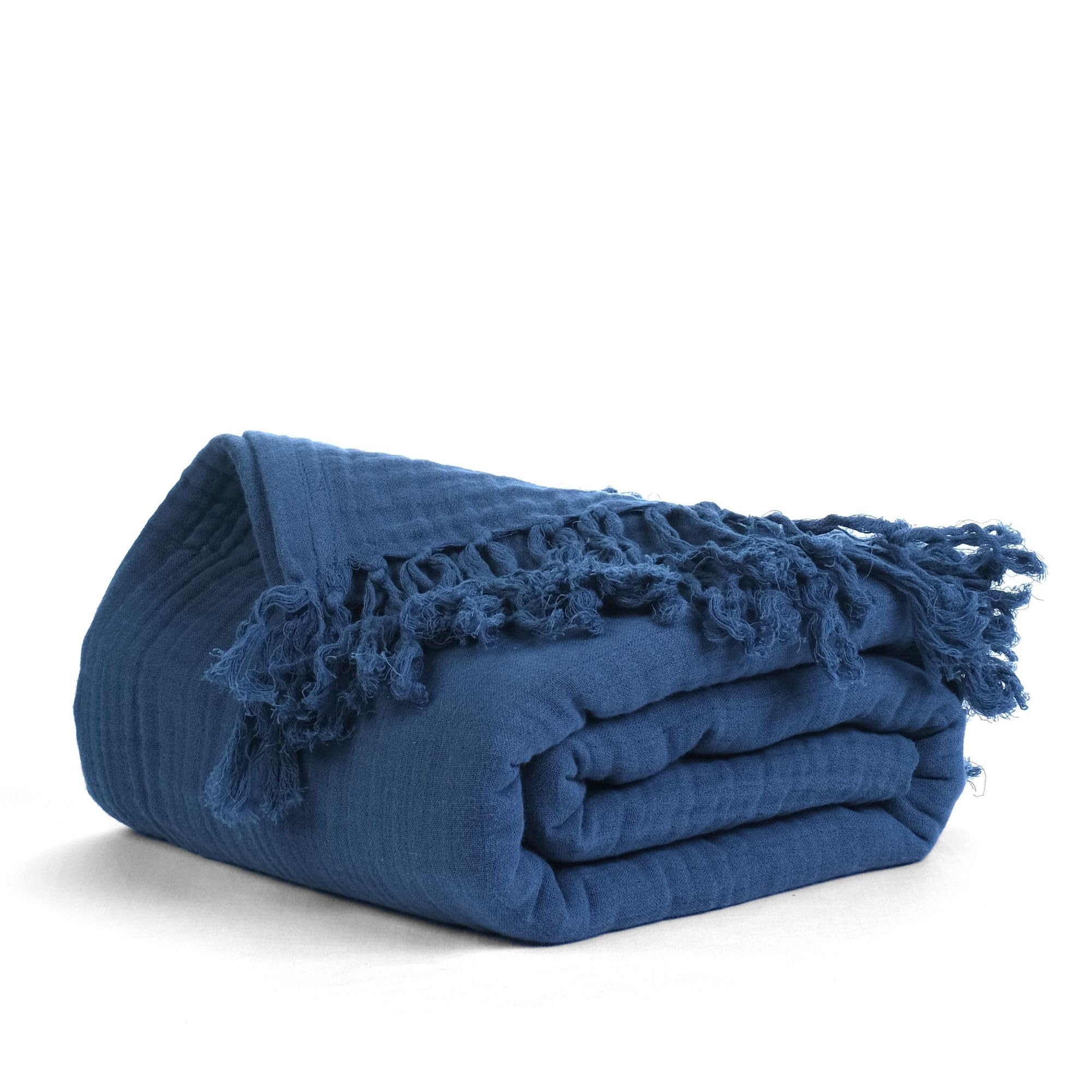 Salt Earth 100% Cotton Muslin Blanket, Gauze Blanket 55"X75" Twin, 6 Layered for Couch, Bed, Living Room, Home, Lightweight & All Season Blankets & Throws, Easy wash, Skin Friendly (Dress Blue/Print)