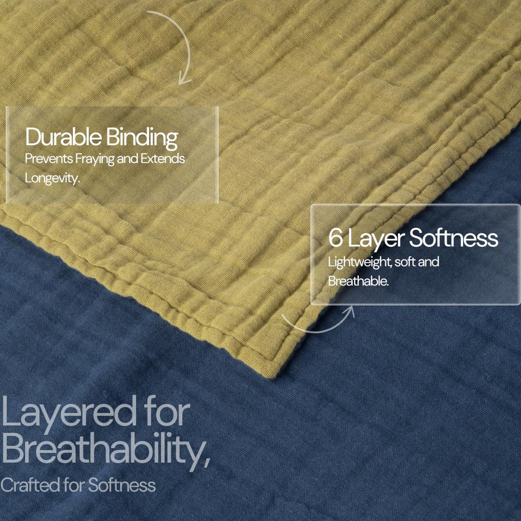 Salt Earth 100% Cotton Muslin Blanket, Gauze Blanket 55"X75" Twin, 6 Layered for Couch, Bed, Living Room, Home, Lightweight & All Season Blankets & Throws, Easy wash, Skin Friendly (Dress Blue/Print)