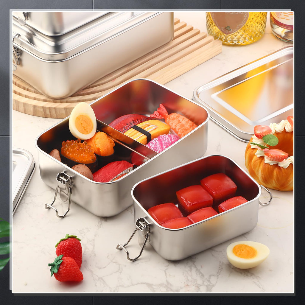 Umigy 4 Pcs Stainless Steel Food Containers Metal Bento Lunch Box Stainless Steel Food Storage Containers, Lockable Clips to Leak Proof, Reusable Dishwasher Snack Boxes for Work (550ml)