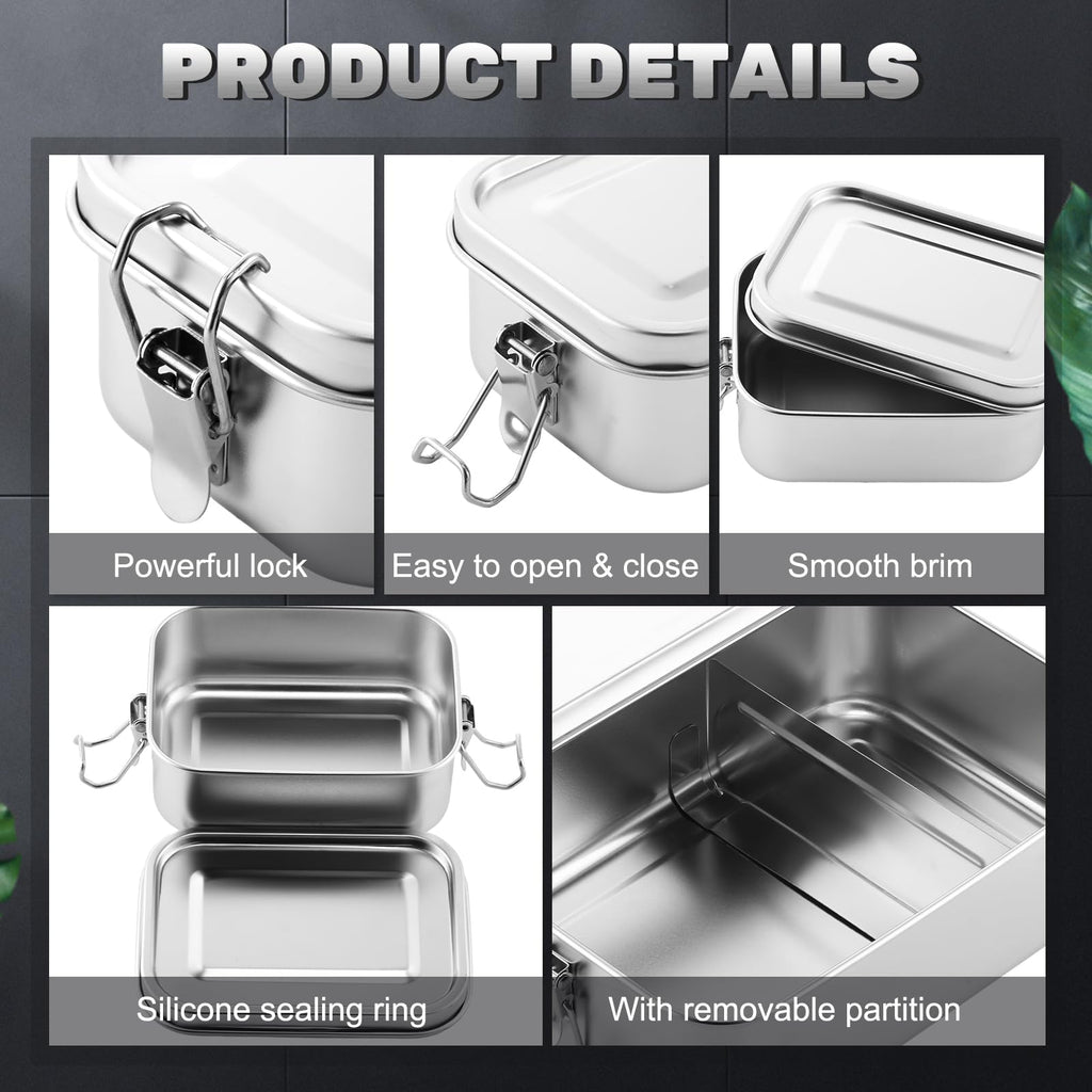 Umigy 4 Pcs Stainless Steel Food Containers Metal Bento Lunch Box Stainless Steel Food Storage Containers, Lockable Clips to Leak Proof, Reusable Dishwasher Snack Boxes for Work (550ml)