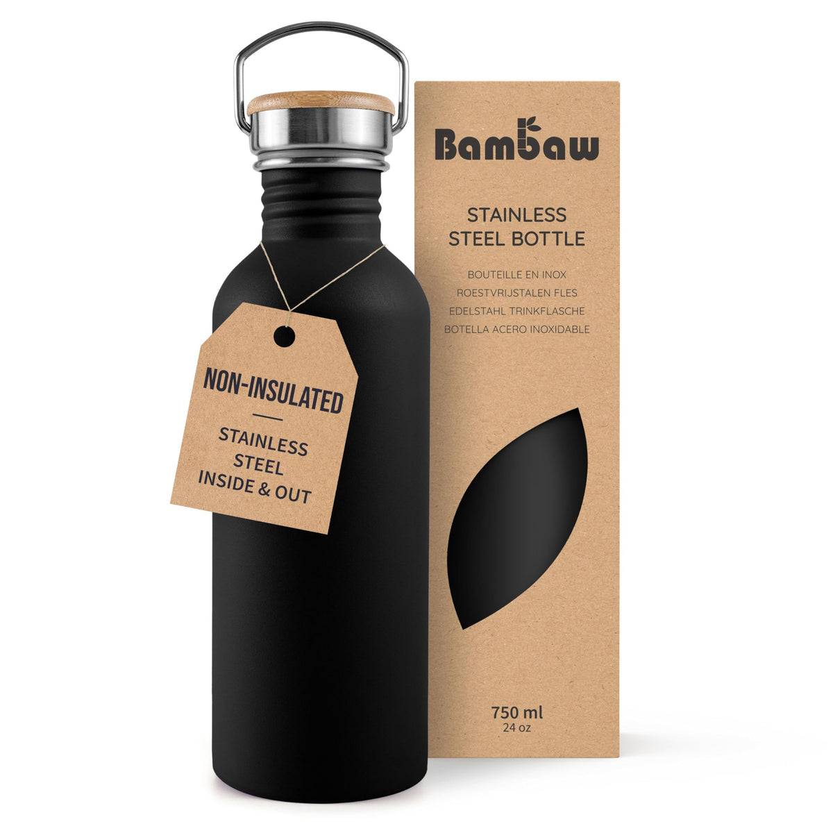 Bambaw Stainless Steel Water Bottles 32 oz, Non-insulated Single Wall Metal Water Bottle Stainless Steel, Reusable & Eco Friendly, Dishwasher Safe – Silver | Non-insulated