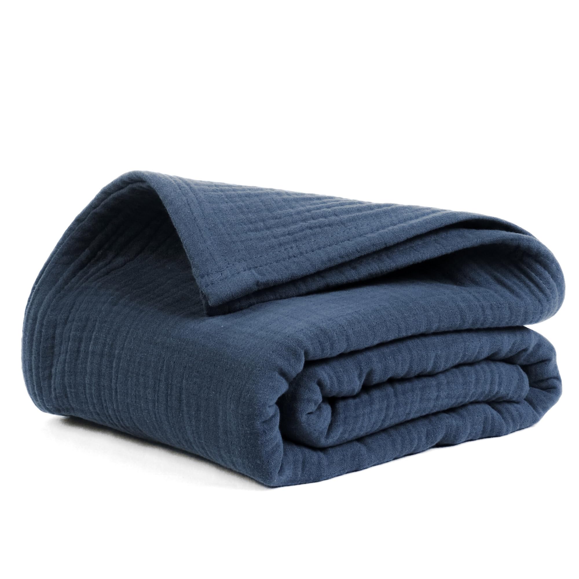 Salt Earth 100% Cotton Muslin Blanket, Gauze Blanket 55"X75" Twin, 6 Layered for Couch, Bed, Living Room, Home, Lightweight & All Season Blankets & Throws, Easy wash, Skin Friendly (Dress Blue/Print)