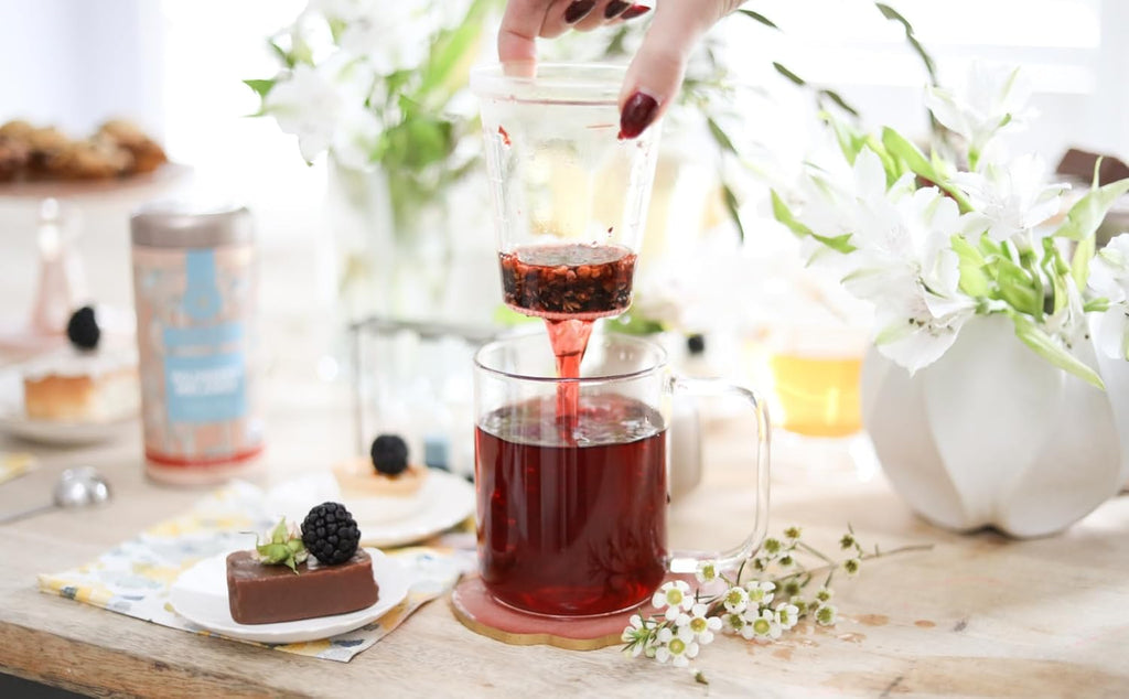 Teabloom Loose Tea Microdot Glass Mug with Lid – 12oz Single-Serve Borosilicate Glass Cup with Infuser for Hot and Cold Beverages