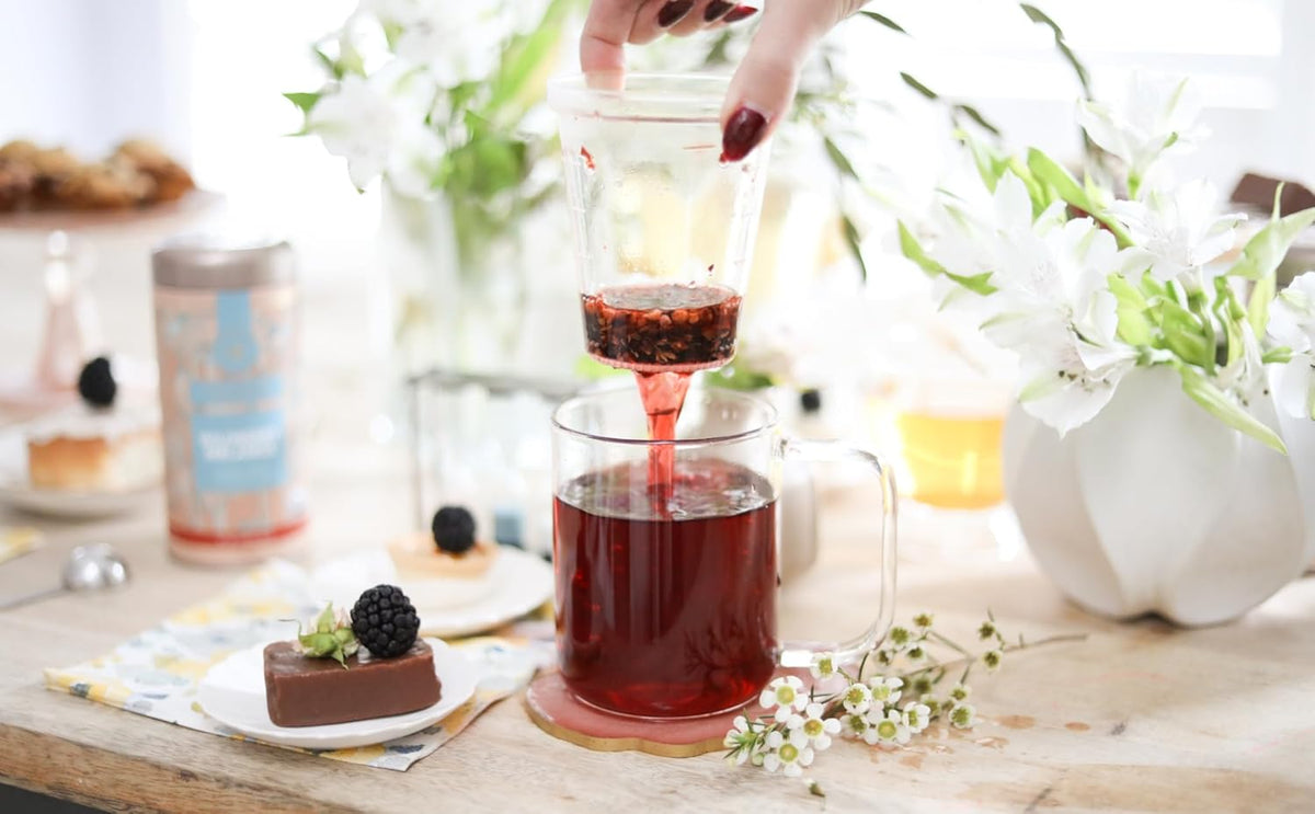 Teabloom Loose Tea Microdot Glass Mug with Lid – 12oz Single-Serve Borosilicate Glass Cup with Infuser for Hot and Cold Beverages