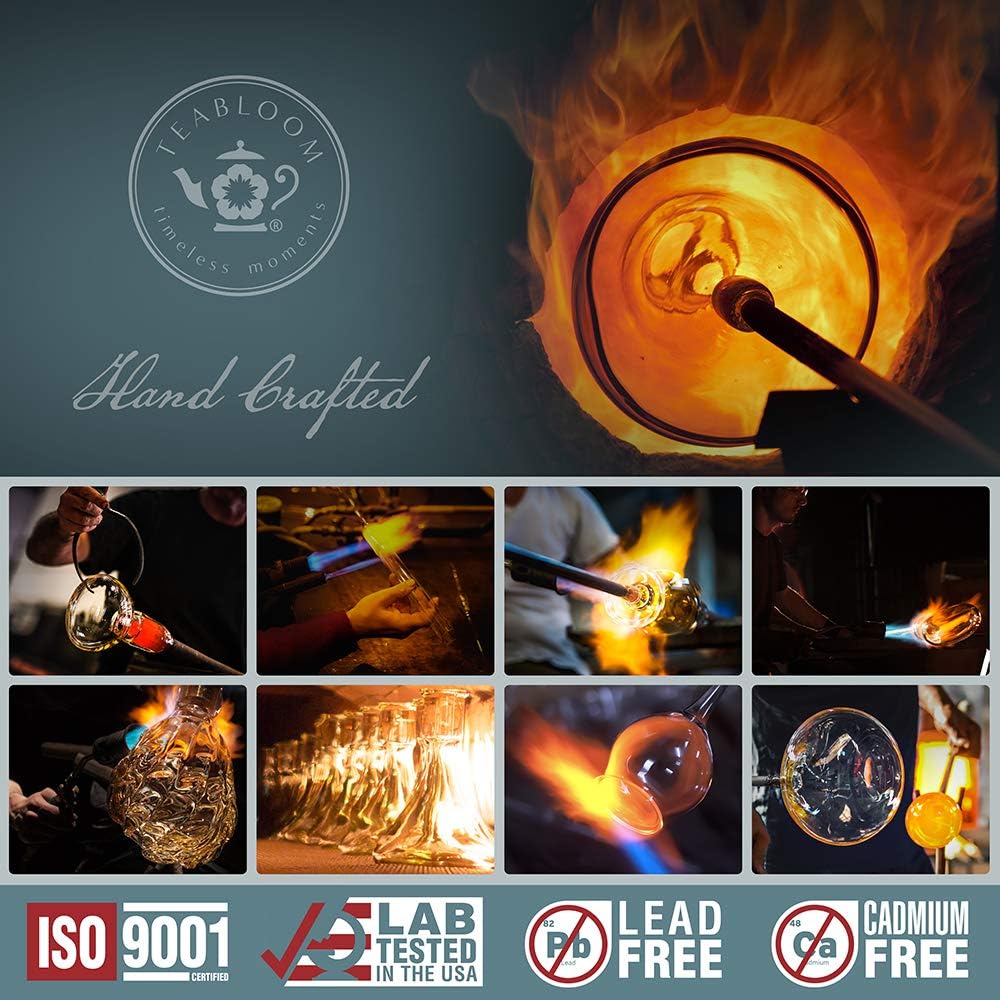 Teabloom Loose Tea Microdot Glass Mug with Lid – 12oz Single-Serve Borosilicate Glass Cup with Infuser for Hot and Cold Beverages