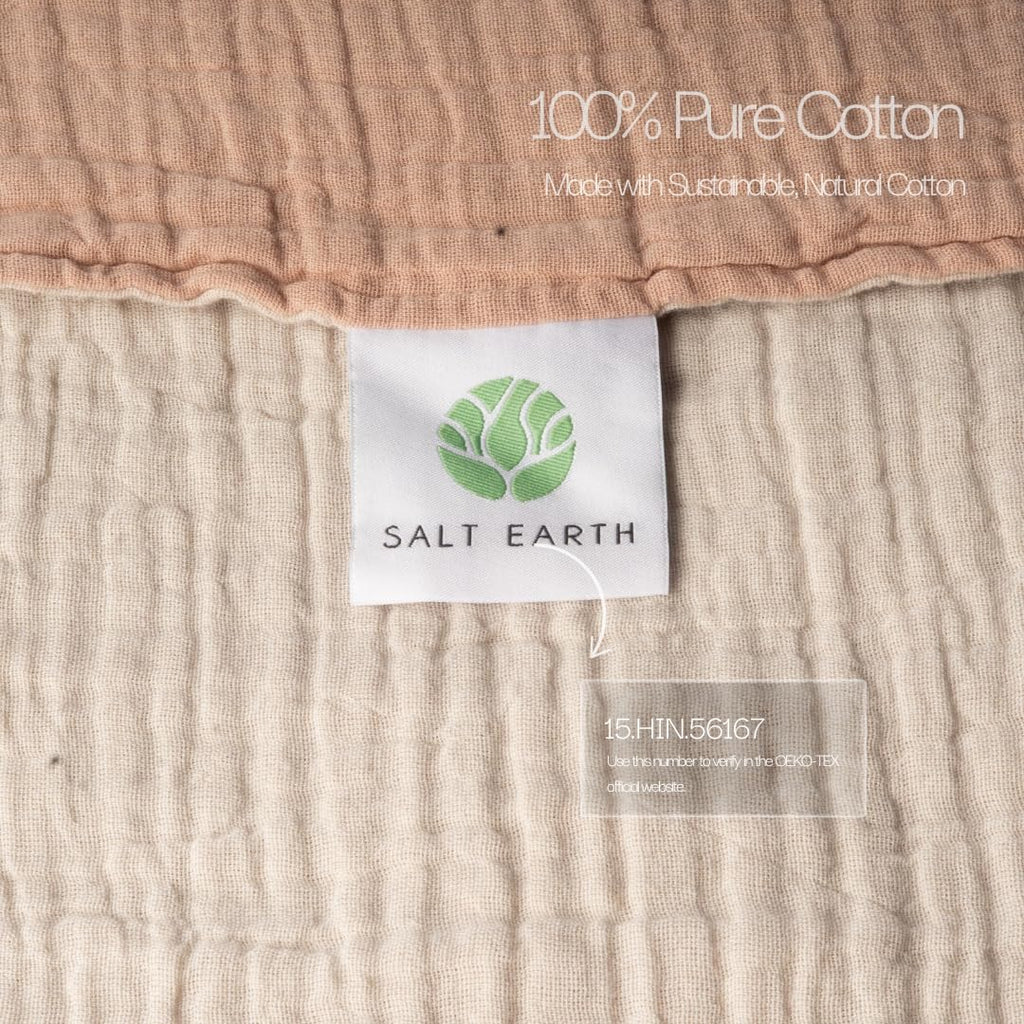 Salt Earth 100% Cotton Muslin Blanket, Gauze Blanket 55"X75" Twin, 6 Layered for Couch, Bed, Living Room, Home, Lightweight & All Season Blankets & Throws, Easy wash, Skin Friendly (Dress Blue/Print)