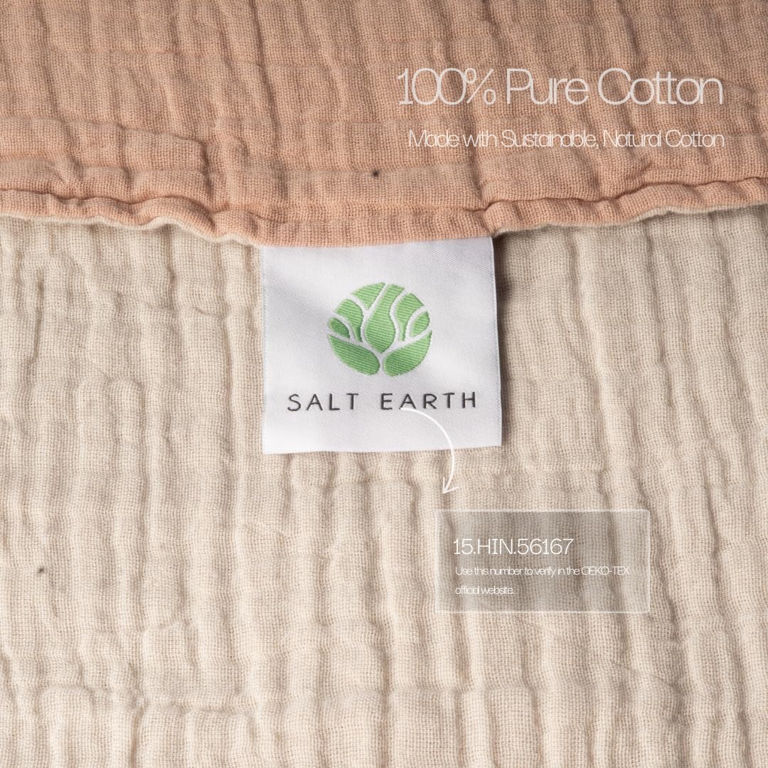 Salt Earth 100% Cotton Muslin Blanket, Gauze Blanket 55"X75" Twin, 6 Layered for Couch, Bed, Living Room, Home, Lightweight & All Season Blankets & Throws, Easy wash, Skin Friendly (Dress Blue/Print)