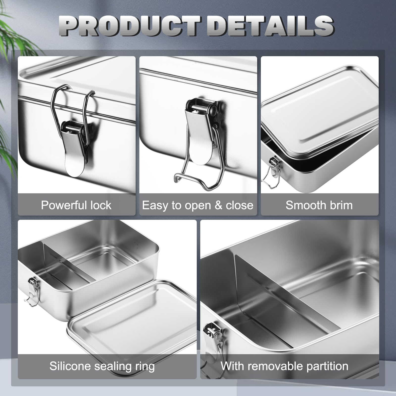 Umigy 4 Pcs Stainless Steel Food Containers Metal Bento Lunch Box Stainless Steel Food Storage Containers, Lockable Clips to Leak Proof, Reusable Dishwasher Snack Boxes for Work (550ml)