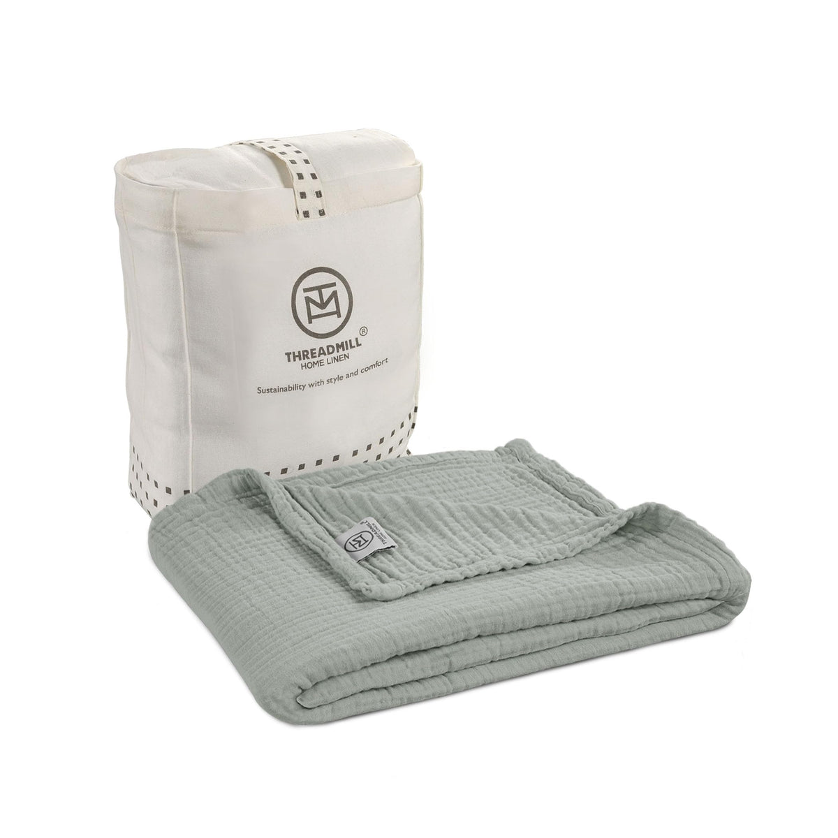 Threadmill Muslin Throw Blanket | 4 Layer 100% Cotton Gauze | Lightweight, Breathable, and Soft All Season Blanket | 50 x 65 Cozy Throw for Sofa, Couch & Bed | Beige
