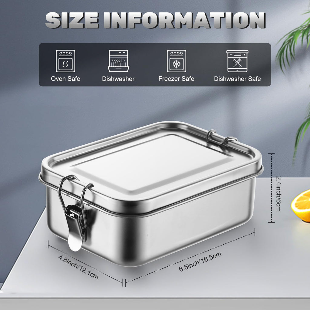 Umigy 4 Pcs Stainless Steel Food Containers Metal Bento Lunch Box Stainless Steel Food Storage Containers, Lockable Clips to Leak Proof, Reusable Dishwasher Snack Boxes for Work (550ml)