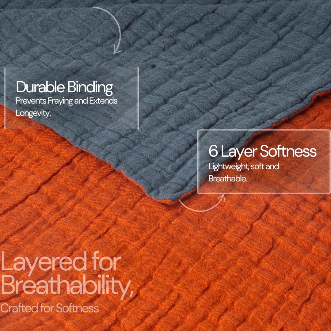 Salt Earth 100% Cotton Muslin Blanket, Gauze Blanket 55"X75" Twin, 6 Layered for Couch, Bed, Living Room, Home, Lightweight & All Season Blankets & Throws, Easy wash, Skin Friendly (Dress Blue/Print)