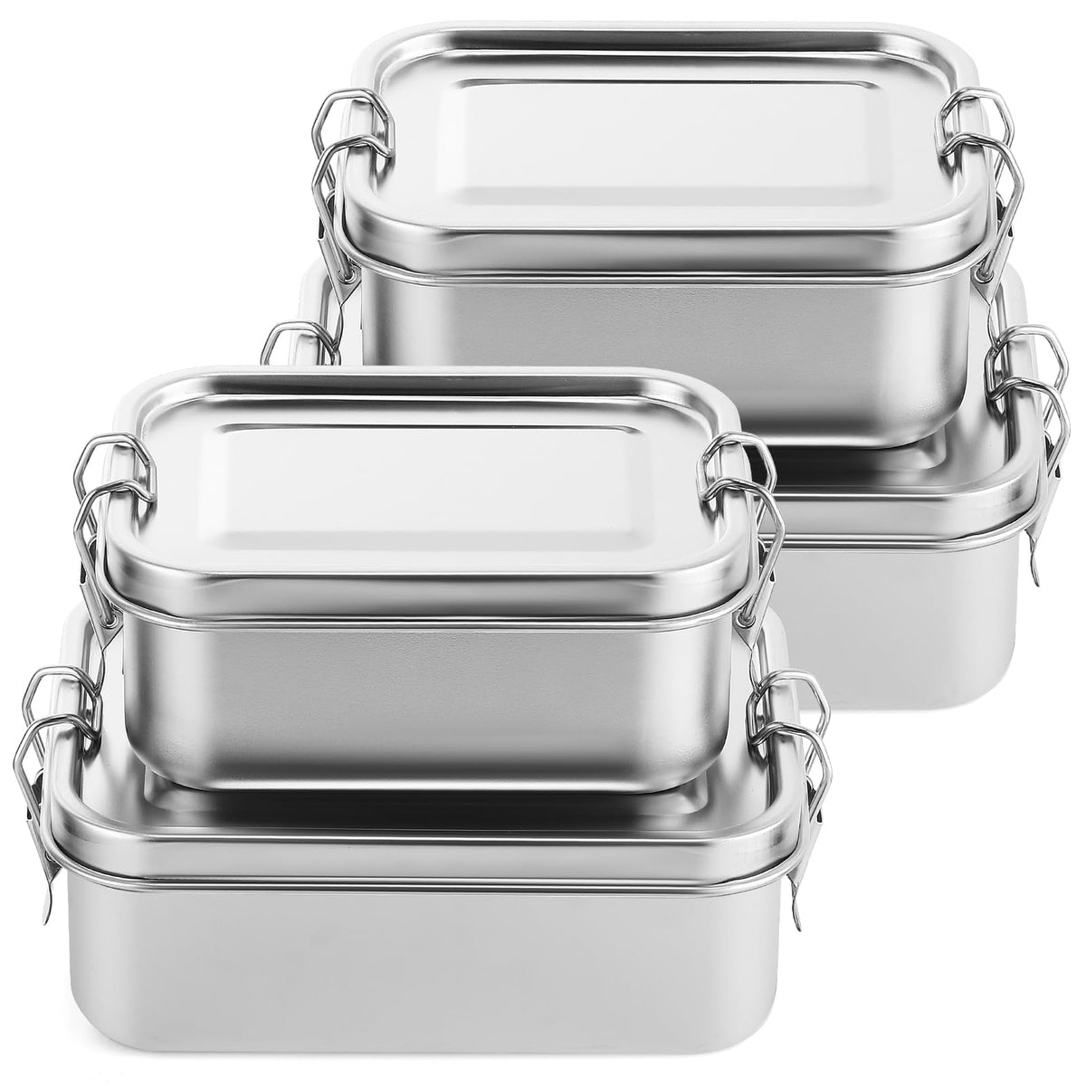 Umigy 4 Pcs Stainless Steel Food Containers Metal Bento Lunch Box Stainless Steel Food Storage Containers, Lockable Clips to Leak Proof, Reusable Dishwasher Snack Boxes for Work (550ml)