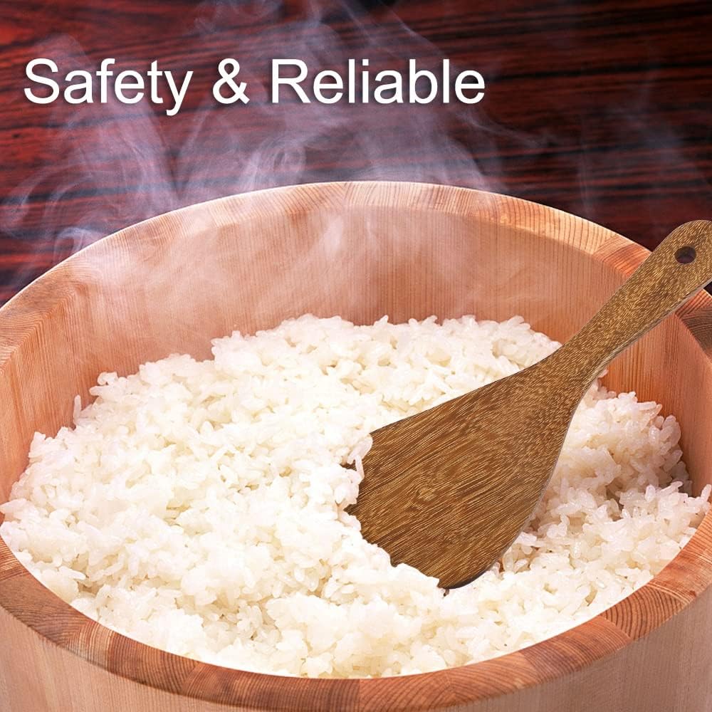 PAMISO 2 PCS Rice Paddle, 8 Inch Natural Wood Rice Spoon Paddle Kitchen Spatula Potato Server