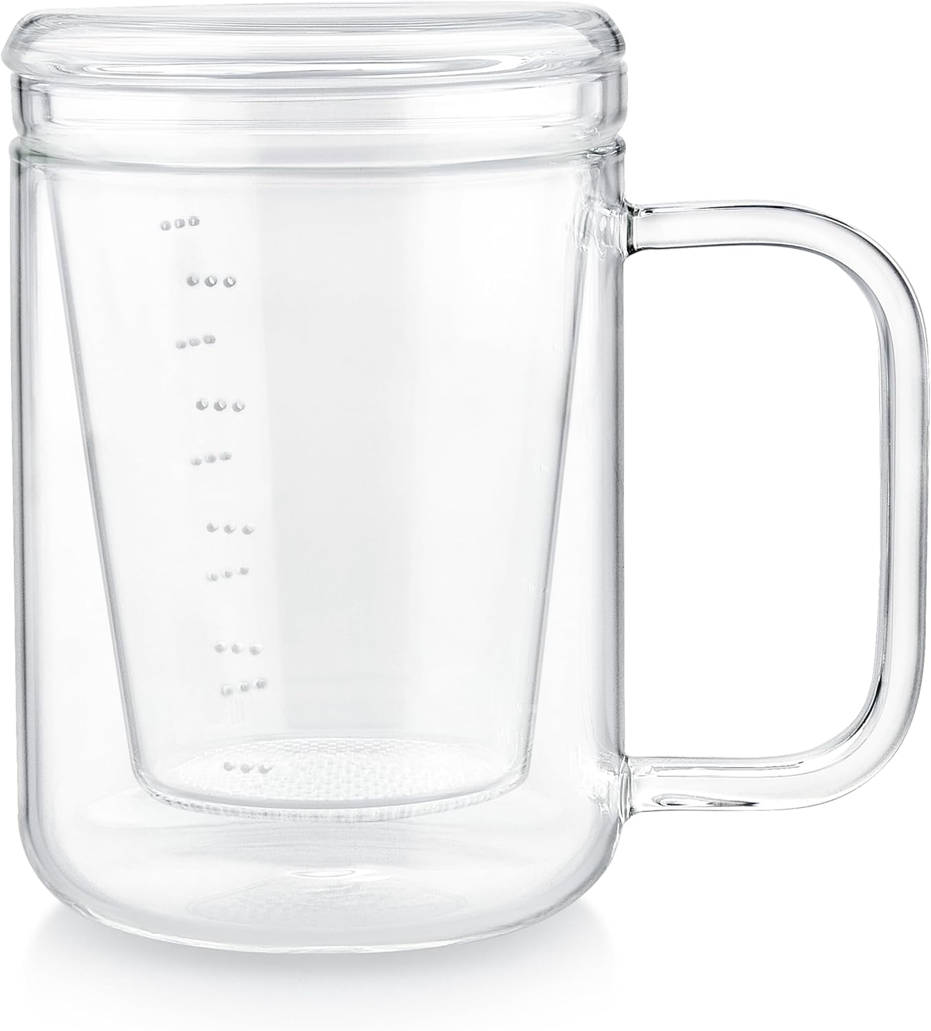 Teabloom Loose Tea Microdot Glass Mug with Lid – 12oz Single-Serve Borosilicate Glass Cup with Infuser for Hot and Cold Beverages