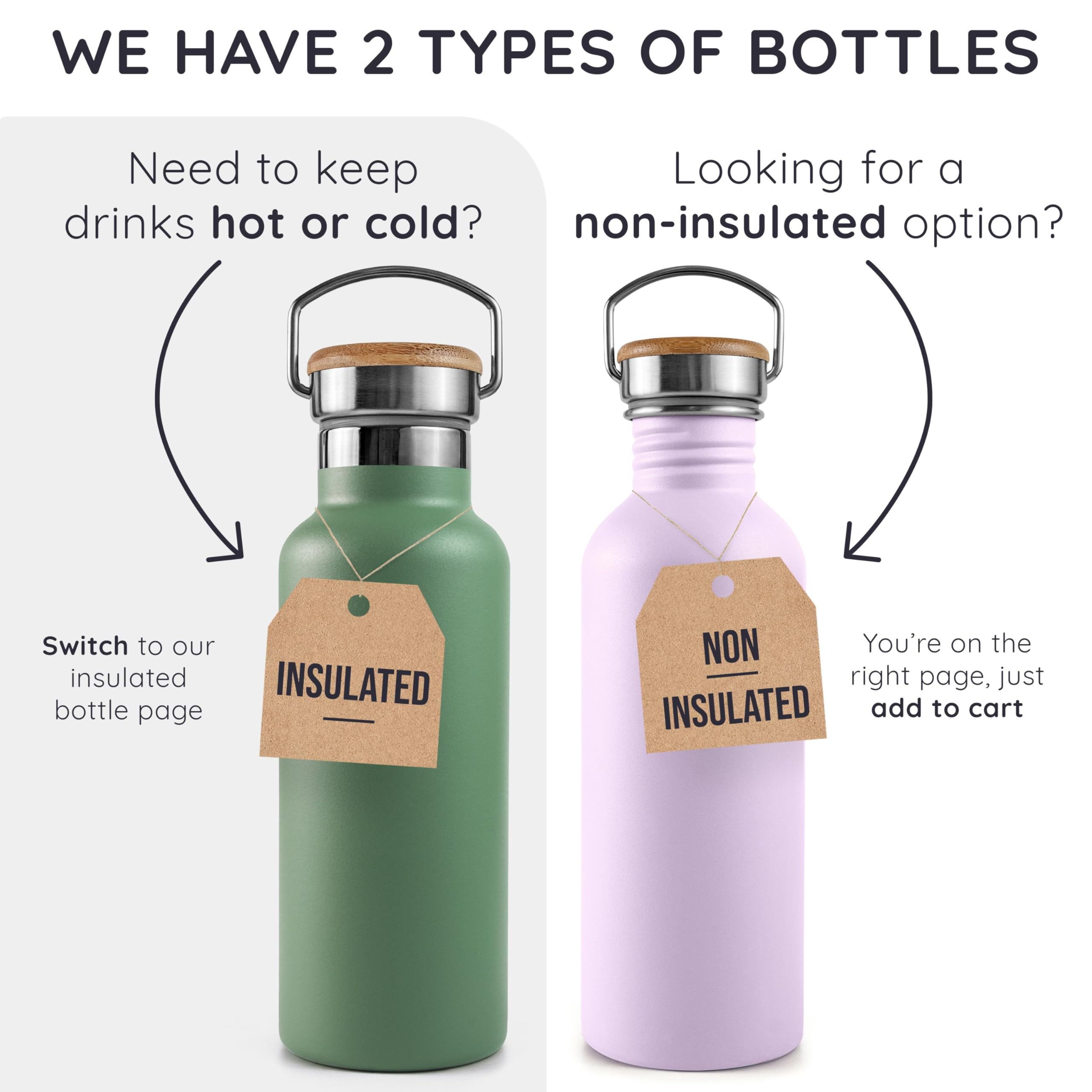 Bambaw Stainless Steel Water Bottles 32 oz, Non-insulated Single Wall Metal Water Bottle Stainless Steel, Reusable & Eco Friendly, Dishwasher Safe – Silver | Non-insulated