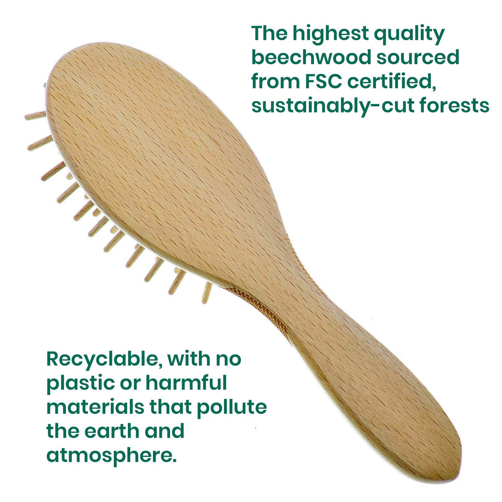 Giorgio Eco Friendly Wooden Bristle Hairbrush - Large Detangling Brush and Hair Growth Brush for Thick or Long Hair - Oval Paddle Hair Brush Made with Anti Static Beechwood, Silicone Massage Cushion