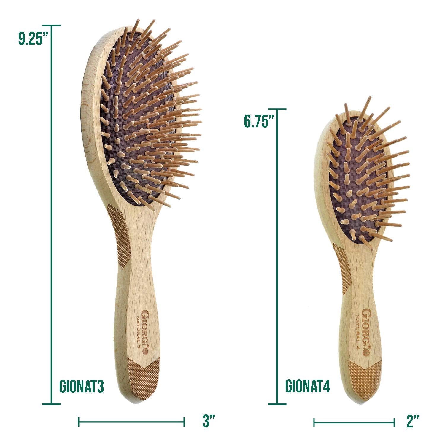 Giorgio Eco Friendly Wooden Bristle Hairbrush - Large Detangling Brush and Hair Growth Brush for Thick or Long Hair - Oval Paddle Hair Brush Made with Anti Static Beechwood, Silicone Massage Cushion