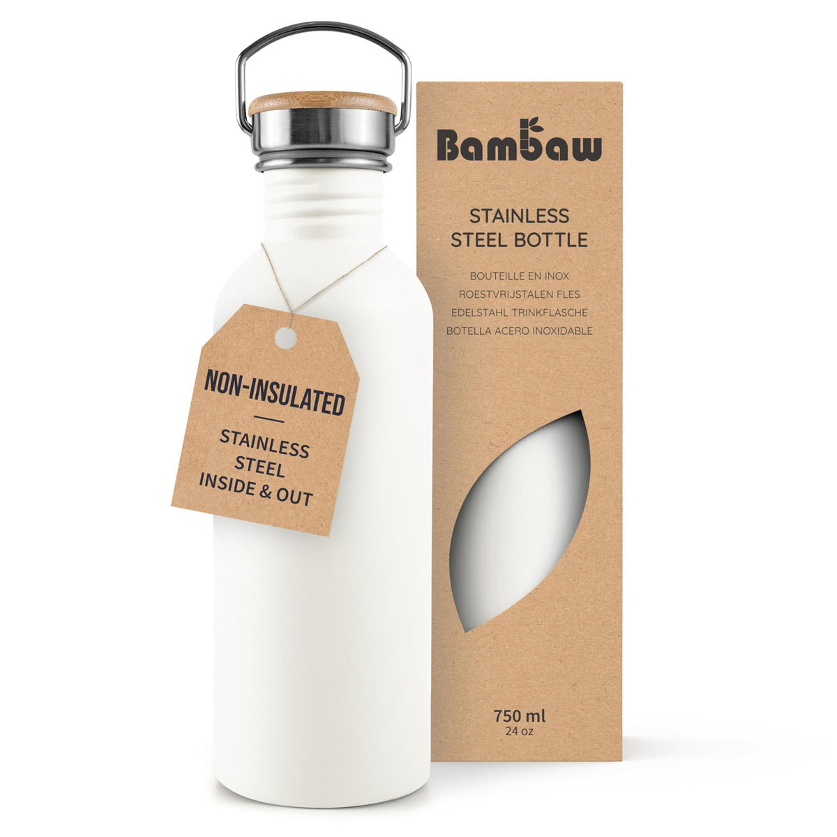 Bambaw Stainless Steel Water Bottles 32 oz, Non-insulated Single Wall Metal Water Bottle Stainless Steel, Reusable & Eco Friendly, Dishwasher Safe – Silver | Non-insulated