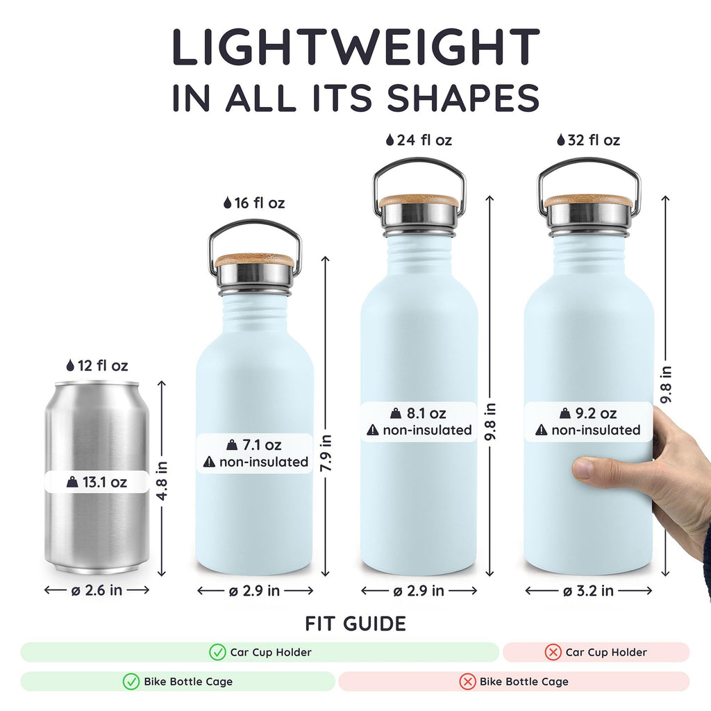 Bambaw Stainless Steel Water Bottles 32 oz, Non-insulated Single Wall Metal Water Bottle Stainless Steel, Reusable & Eco Friendly, Dishwasher Safe – Silver | Non-insulated
