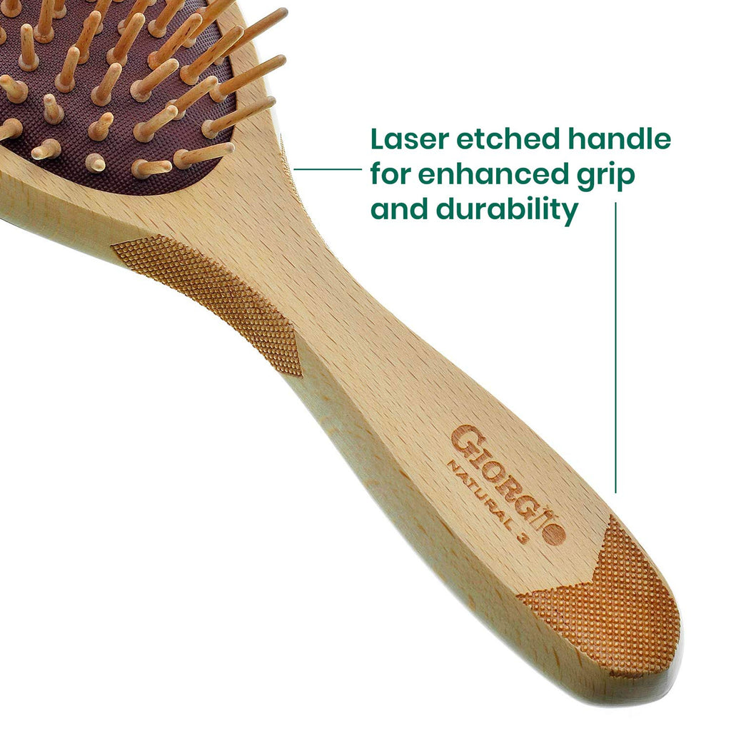 Giorgio Eco Friendly Wooden Bristle Hairbrush - Large Detangling Brush and Hair Growth Brush for Thick or Long Hair - Oval Paddle Hair Brush Made with Anti Static Beechwood, Silicone Massage Cushion