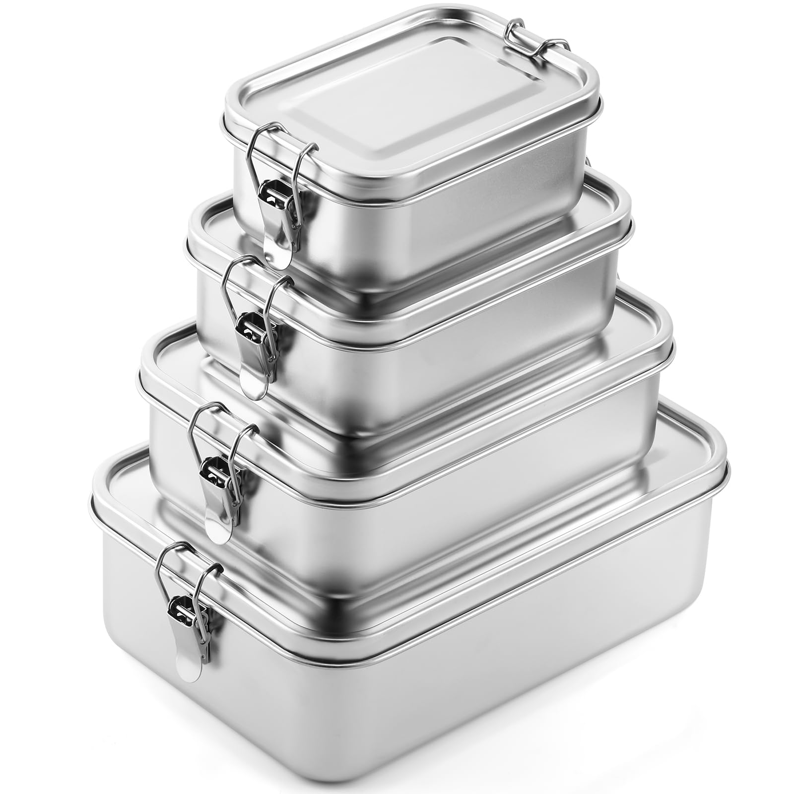 Umigy 4 Pcs Stainless Steel Food Containers Metal Bento Lunch Box Stainless Steel Food Storage Containers, Lockable Clips to Leak Proof, Reusable Dishwasher Snack Boxes for Work (550ml)