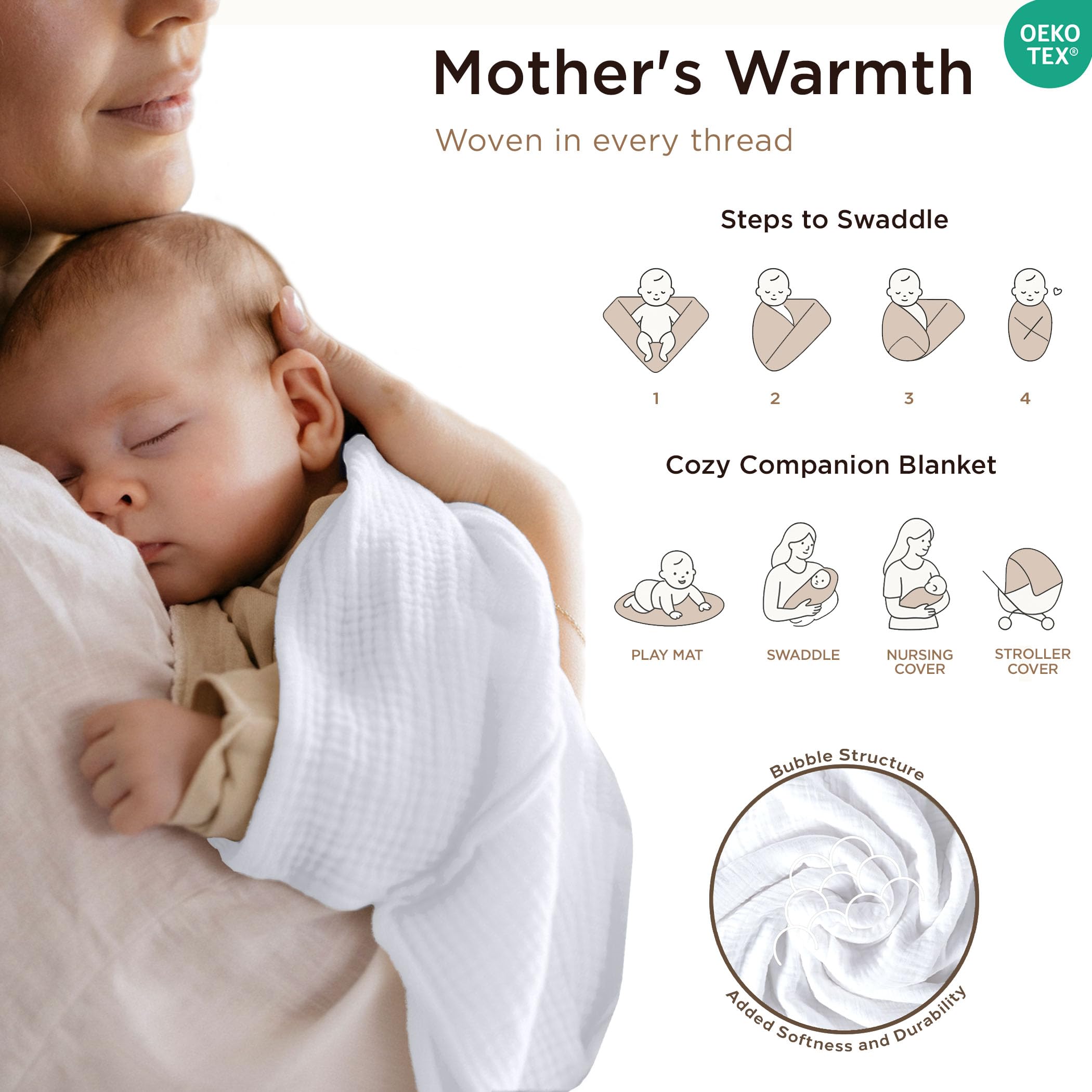 Threadmill Muslin Throw Blanket | 4 Layer 100% Cotton Gauze | Lightweight, Breathable, and Soft All Season Blanket | 50 x 65 Cozy Throw for Sofa, Couch & Bed | Beige