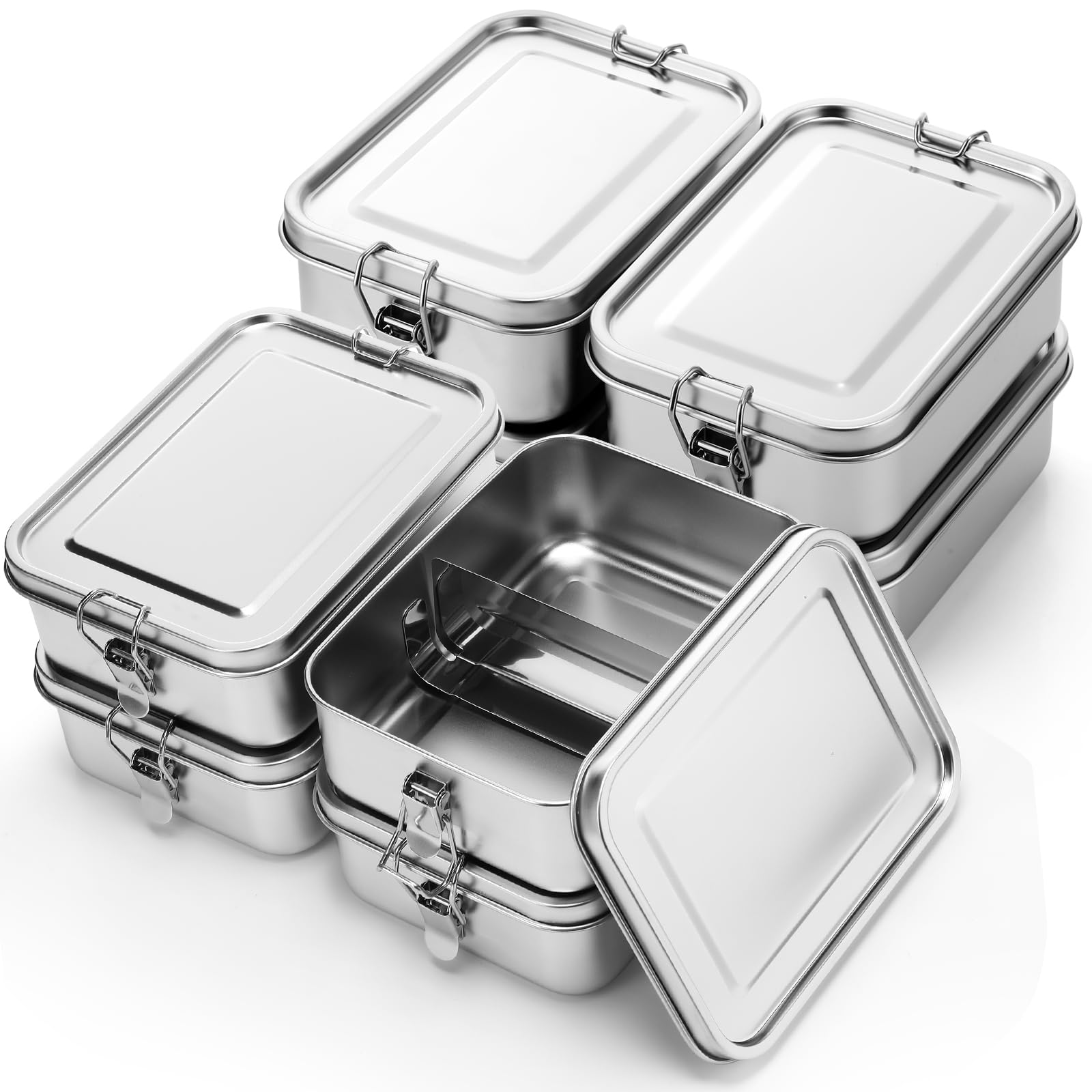Umigy 4 Pcs Stainless Steel Food Containers Metal Bento Lunch Box Stainless Steel Food Storage Containers, Lockable Clips to Leak Proof, Reusable Dishwasher Snack Boxes for Work (550ml)