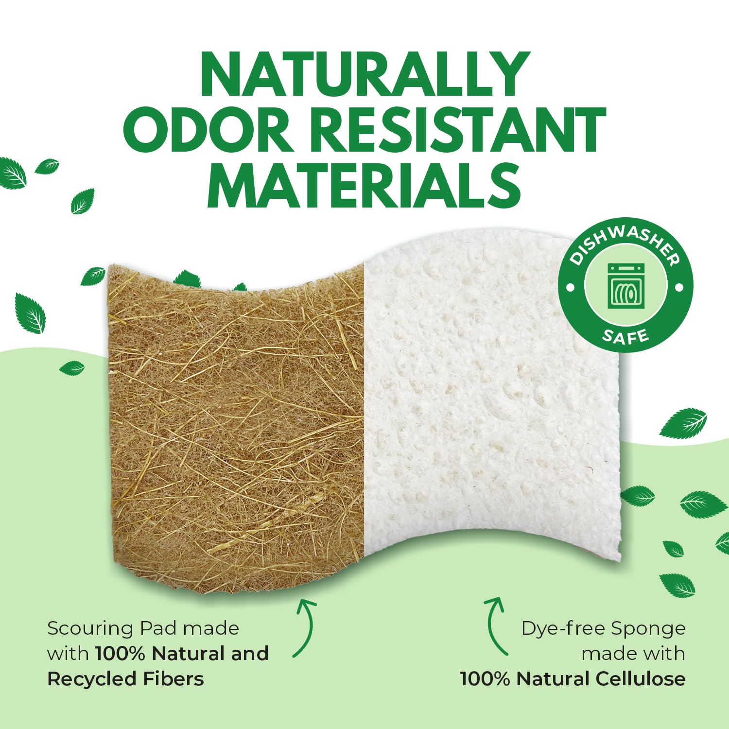 AIRNEX Biodegradable Natural Kitchen Sponge - Compostable Cellulose and Coconut Walnut Scrubber Sponge (12 Pack)