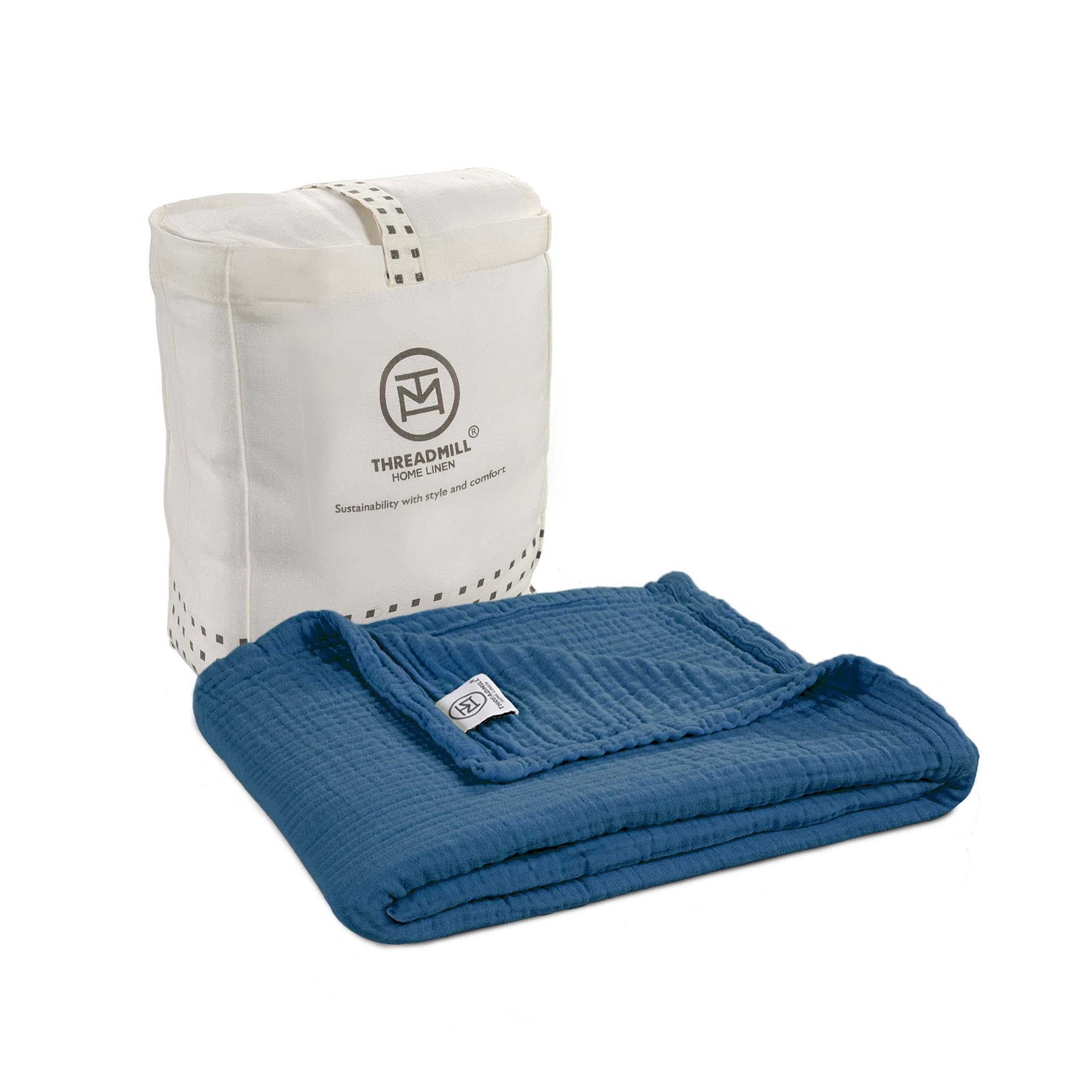 Threadmill Muslin Throw Blanket | 4 Layer 100% Cotton Gauze | Lightweight, Breathable, and Soft All Season Blanket | 50 x 65 Cozy Throw for Sofa, Couch & Bed | Beige