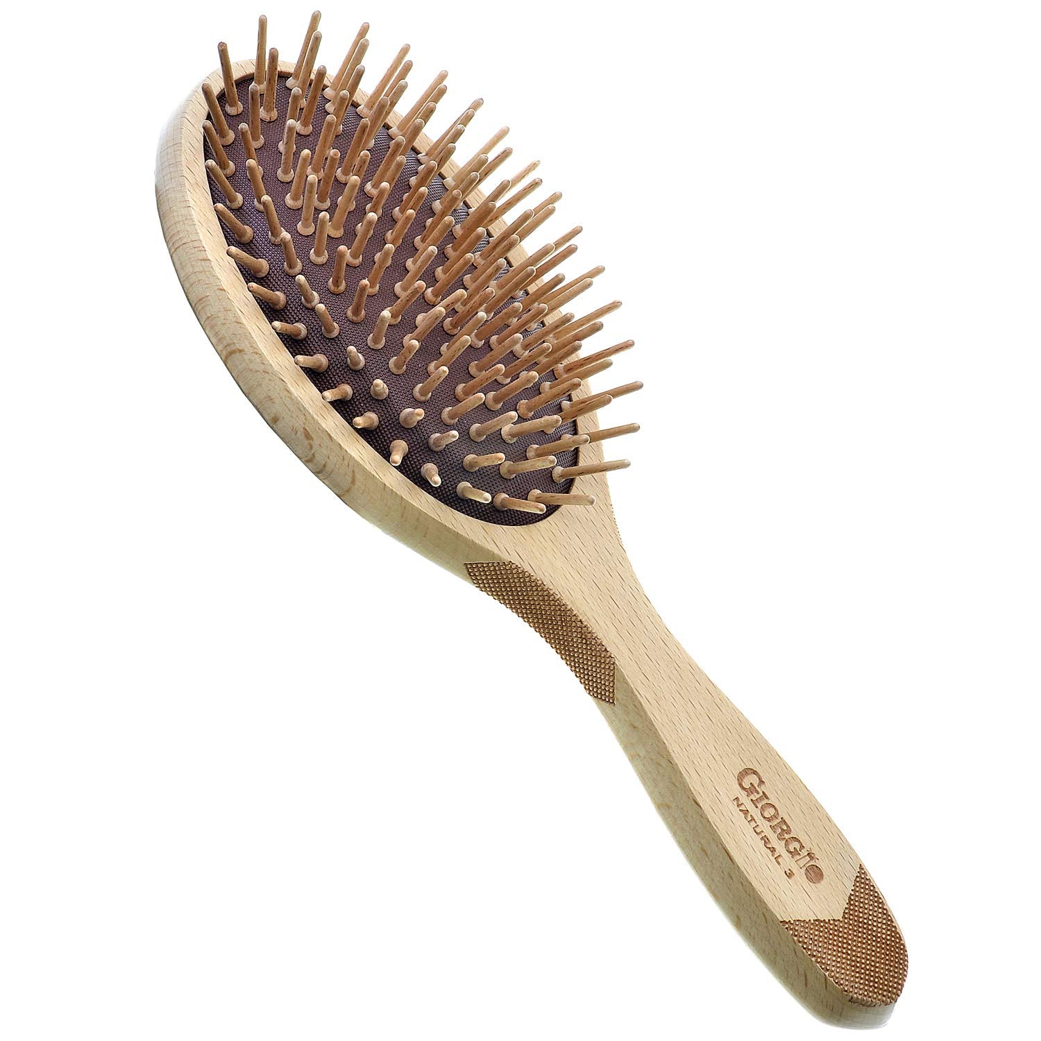 Giorgio Eco Friendly Wooden Bristle Hairbrush - Large Detangling Brush and Hair Growth Brush for Thick or Long Hair - Oval Paddle Hair Brush Made with Anti Static Beechwood, Silicone Massage Cushion