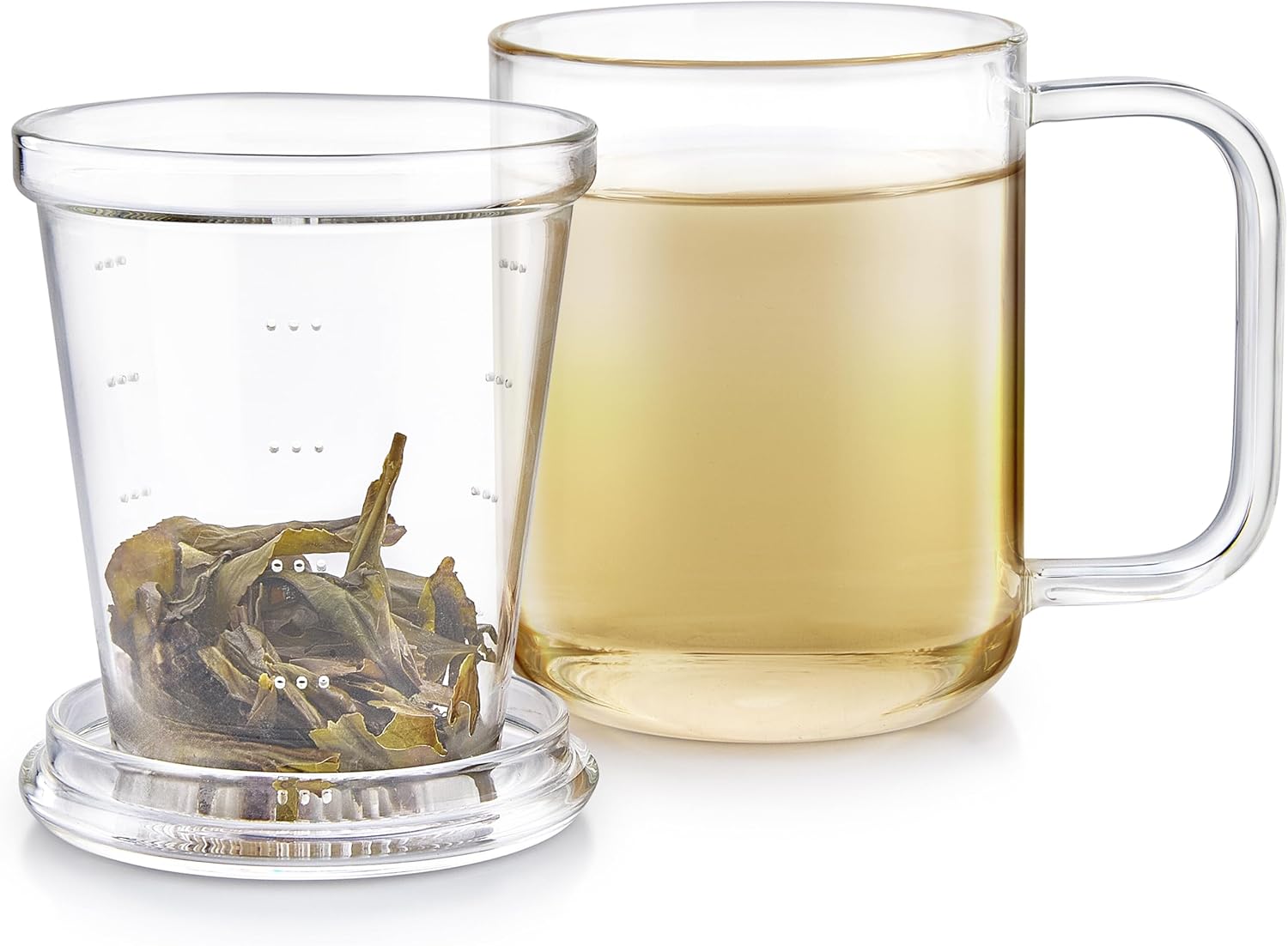 Teabloom Loose Tea Microdot Glass Mug with Lid – 12oz Single-Serve Borosilicate Glass Cup with Infuser for Hot and Cold Beverages