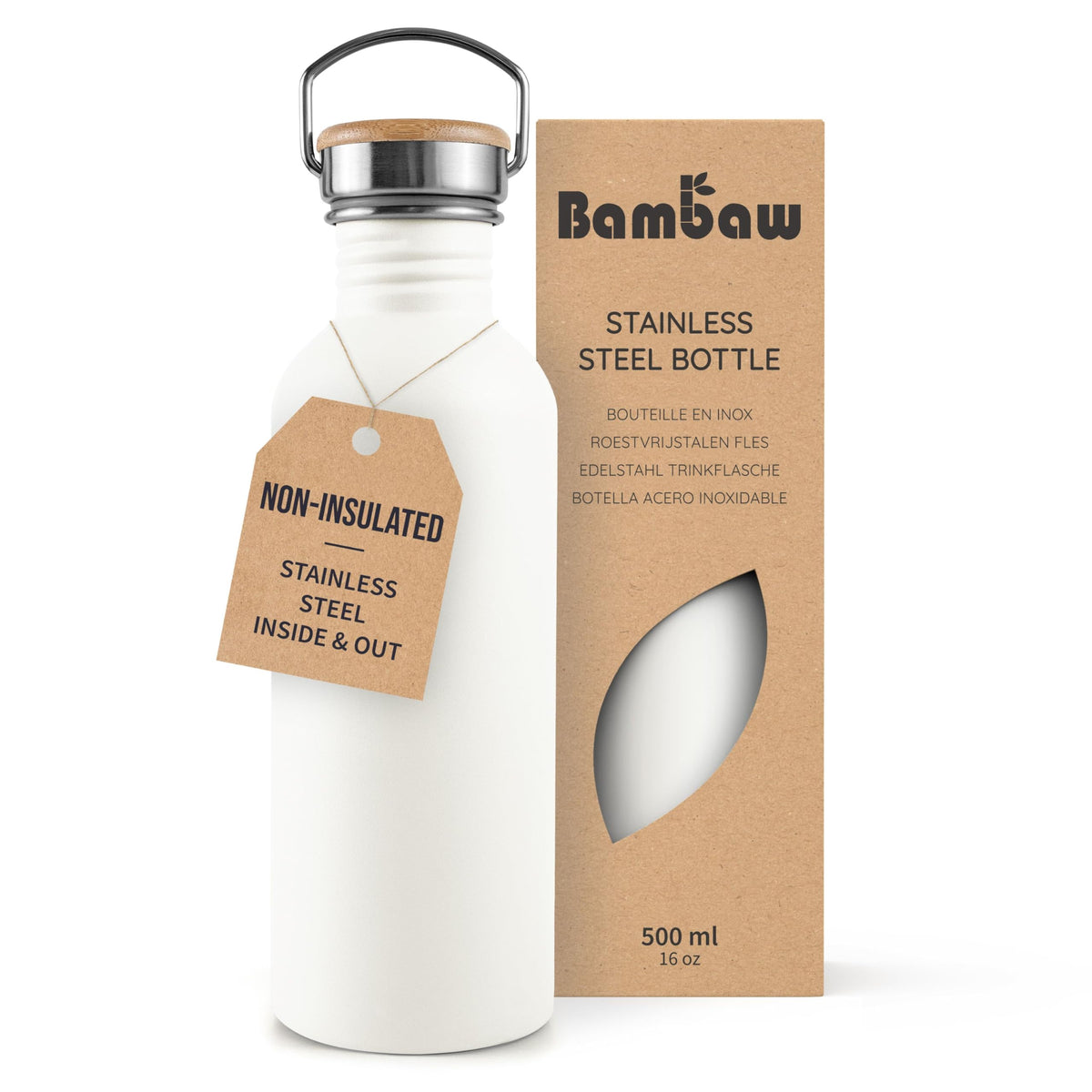 Bambaw Stainless Steel Water Bottles 32 oz, Non-insulated Single Wall Metal Water Bottle Stainless Steel, Reusable & Eco Friendly, Dishwasher Safe – Silver | Non-insulated