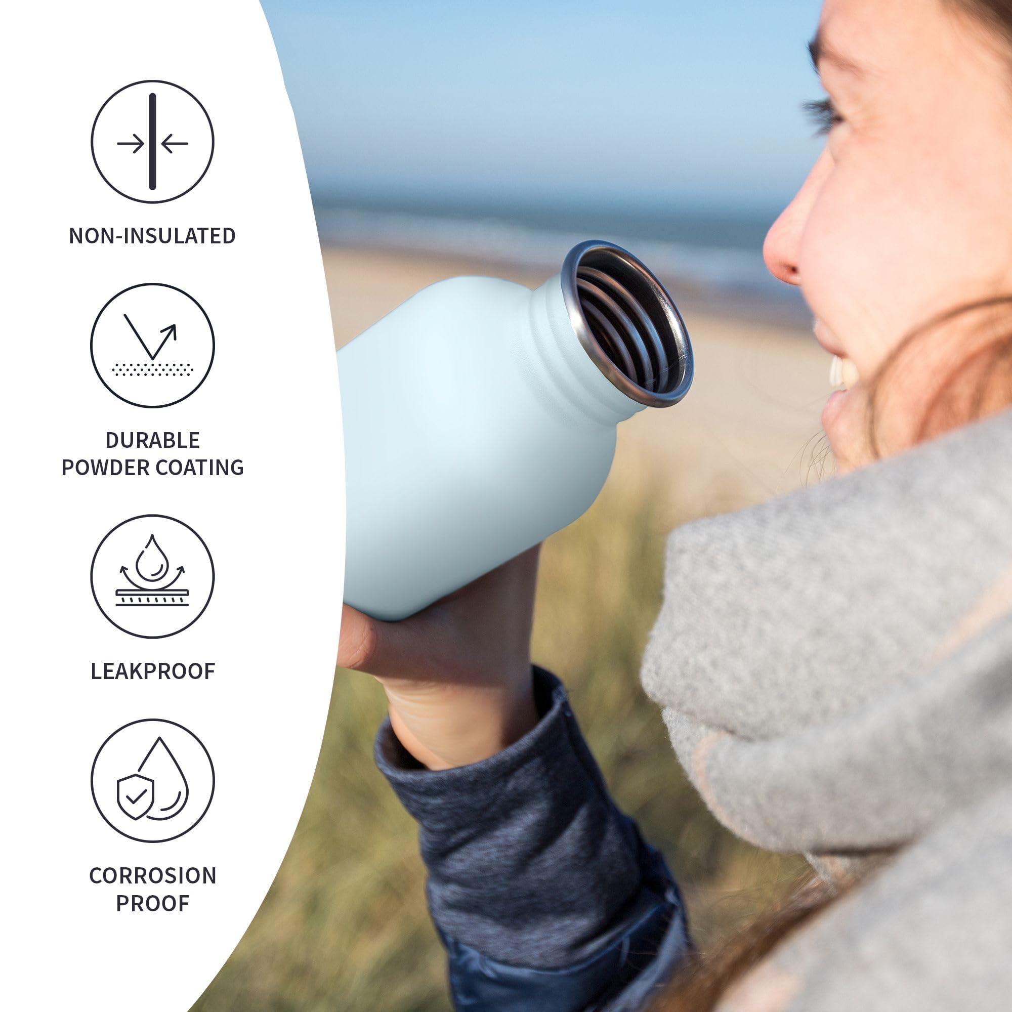 Bambaw Stainless Steel Water Bottles 32 oz, Non-insulated Single Wall Metal Water Bottle Stainless Steel, Reusable & Eco Friendly, Dishwasher Safe – Silver | Non-insulated