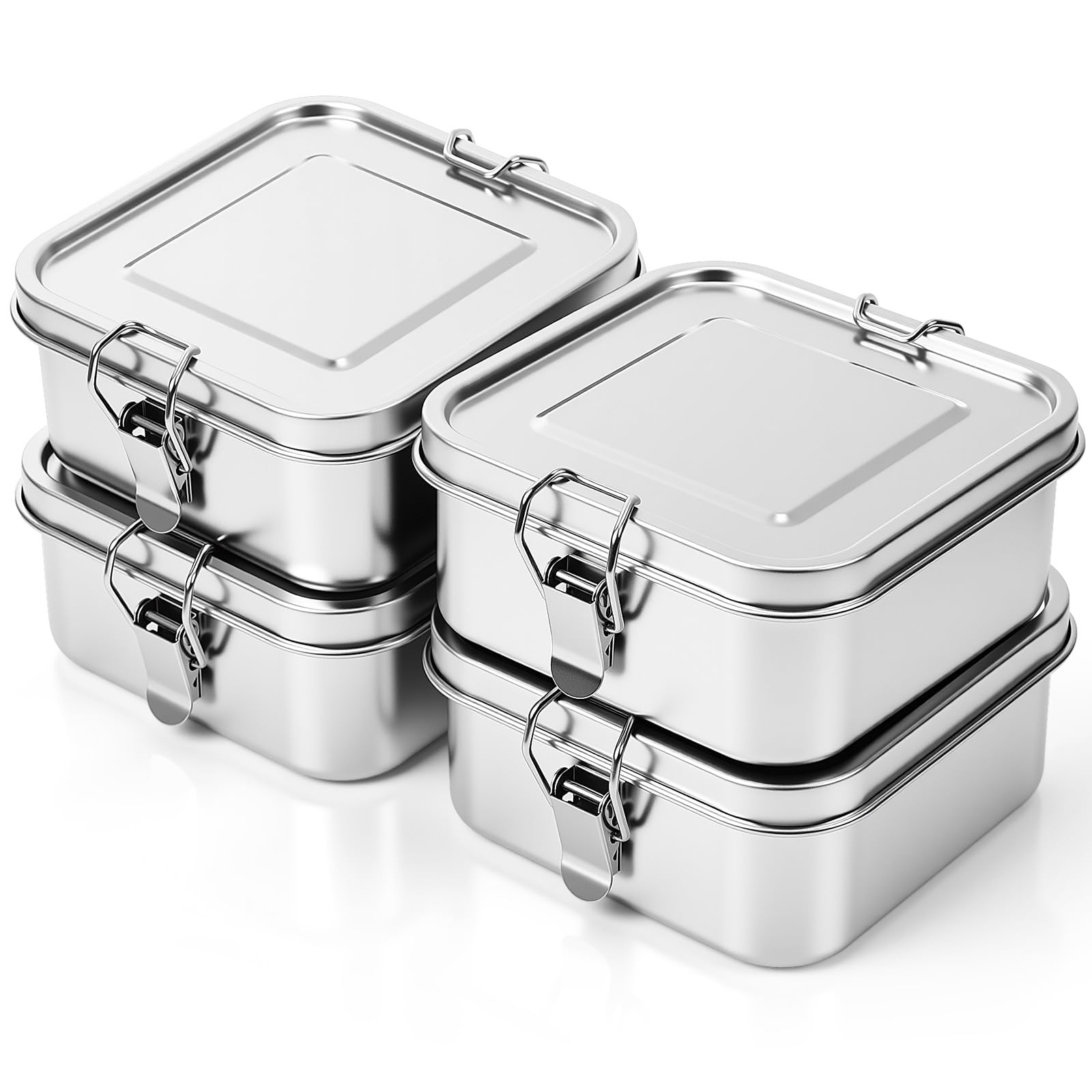 Umigy 4 Pcs Stainless Steel Food Containers Metal Bento Lunch Box Stainless Steel Food Storage Containers, Lockable Clips to Leak Proof, Reusable Dishwasher Snack Boxes for Work (550ml)