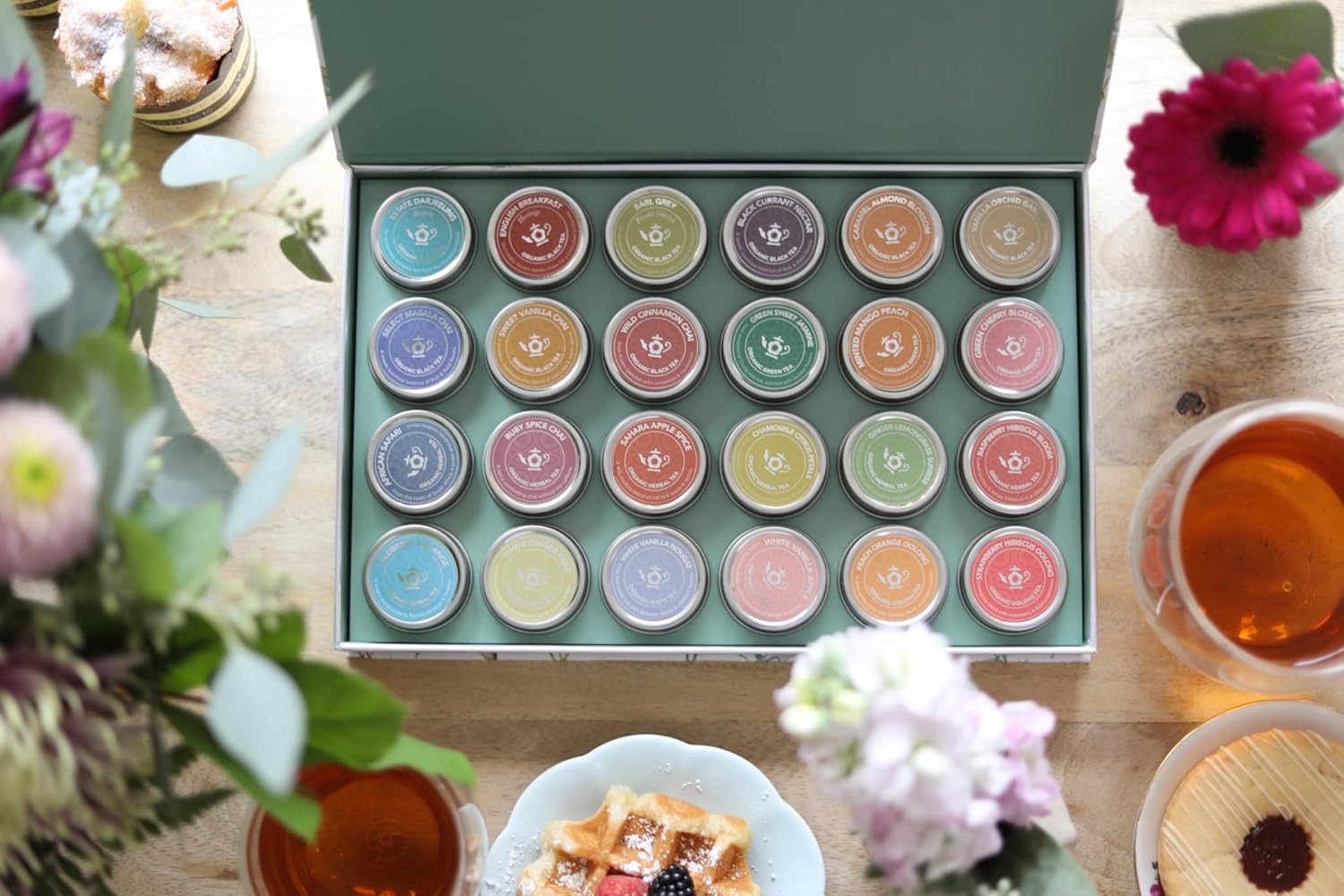 Teabloom Exceptional Loose Leaf Tea Chest, World's Largest Tea Collection with 24 Varieties of USDA Certified Organic Black, Green, White, Oolong, and Herbal Teas