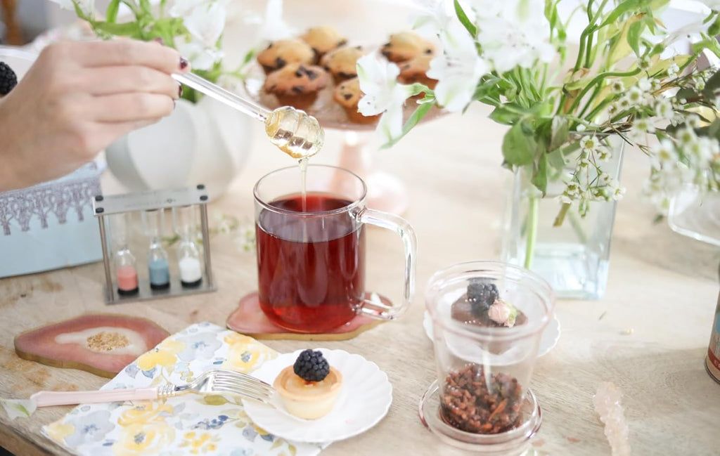 Teabloom Loose Tea Microdot Glass Mug with Lid – 12oz Single-Serve Borosilicate Glass Cup with Infuser for Hot and Cold Beverages