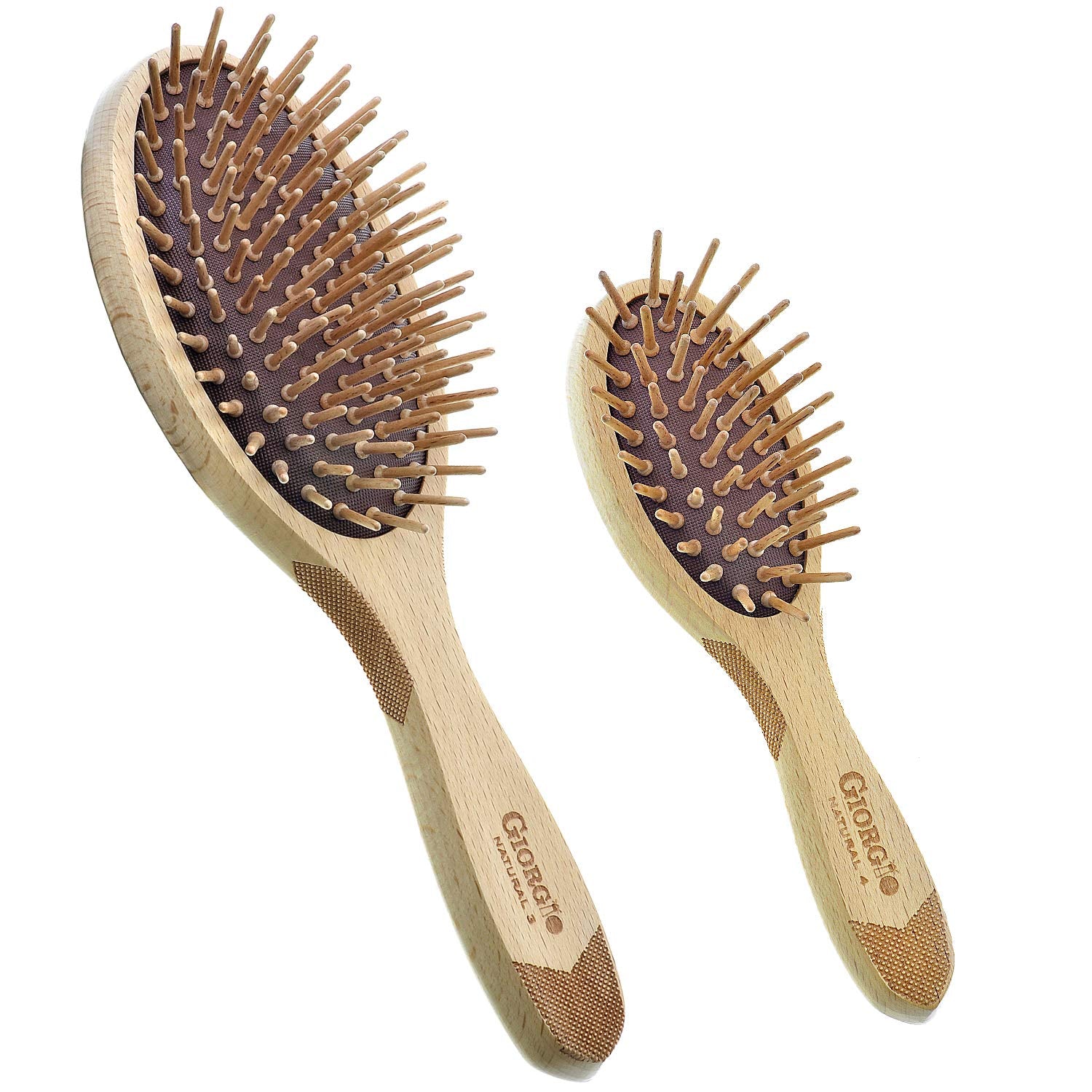 Giorgio Eco Friendly Wooden Bristle Hairbrush - Large Detangling Brush and Hair Growth Brush for Thick or Long Hair - Oval Paddle Hair Brush Made with Anti Static Beechwood, Silicone Massage Cushion