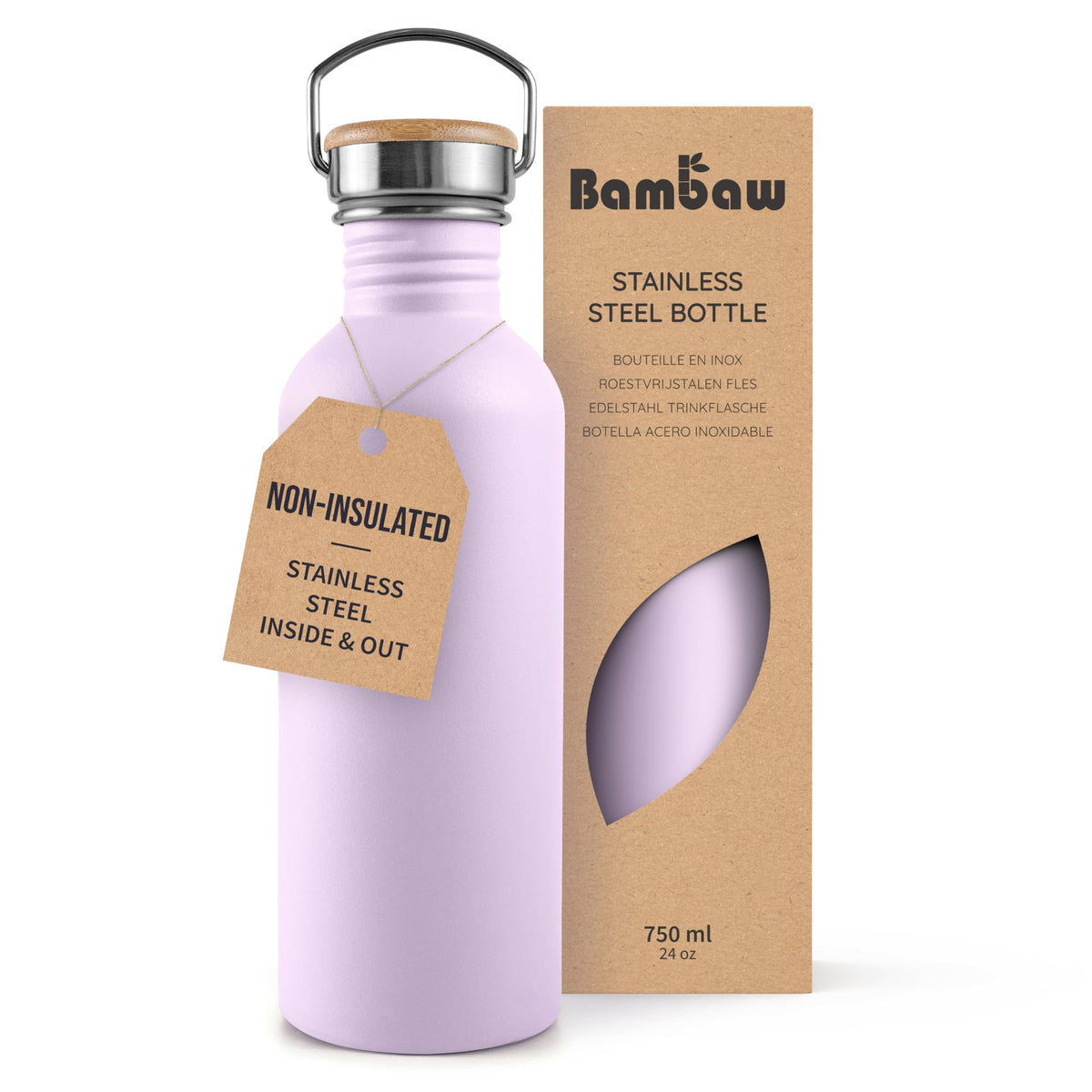 Bambaw Stainless Steel Water Bottles 32 oz, Non-insulated Single Wall Metal Water Bottle Stainless Steel, Reusable & Eco Friendly, Dishwasher Safe – Silver | Non-insulated