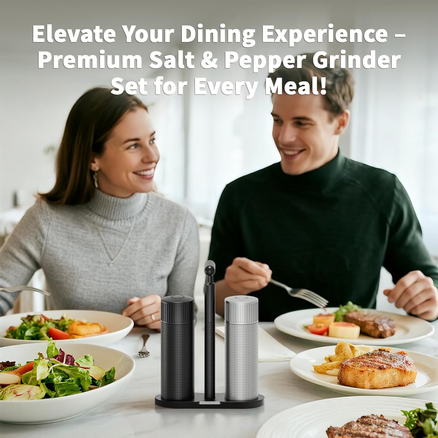 Luvan Professional Salt and Pepper Mill Set, Heavy Duty Aluminum Manual Salt and Pepper Grinder with 12 Adjustable Coarseness, Gift Set for Friends and Family