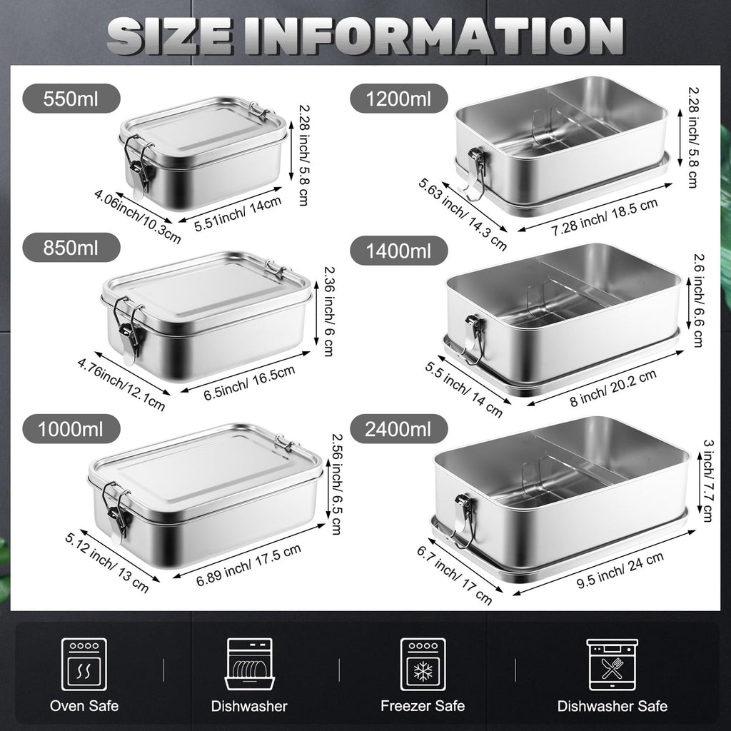 Umigy 4 Pcs Stainless Steel Food Containers Metal Bento Lunch Box Stainless Steel Food Storage Containers, Lockable Clips to Leak Proof, Reusable Dishwasher Snack Boxes for Work (550ml)