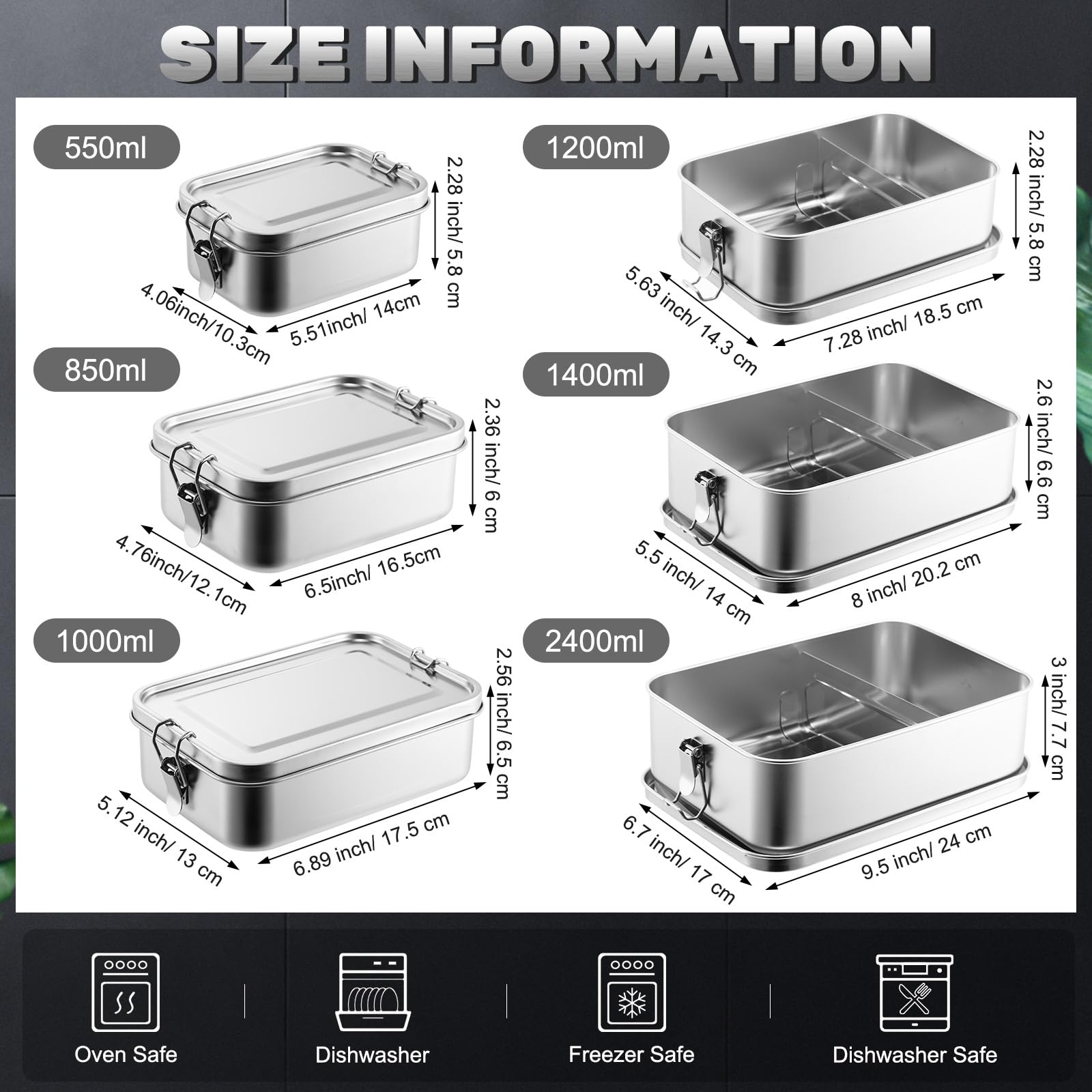 Umigy 4 Pcs Stainless Steel Food Containers Metal Bento Lunch Box Stainless Steel Food Storage Containers, Lockable Clips to Leak Proof, Reusable Dishwasher Snack Boxes for Work (550ml)