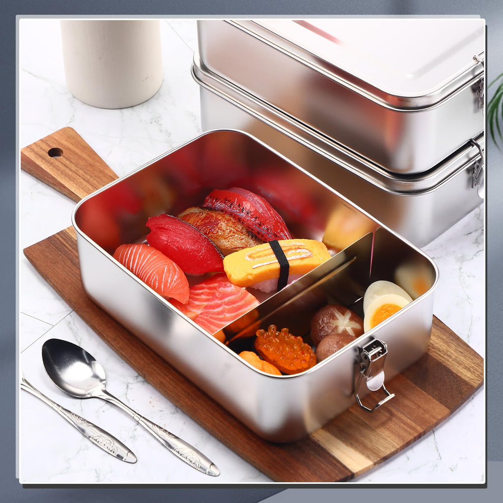 Umigy 4 Pcs Stainless Steel Food Containers Metal Bento Lunch Box Stainless Steel Food Storage Containers, Lockable Clips to Leak Proof, Reusable Dishwasher Snack Boxes for Work (550ml)