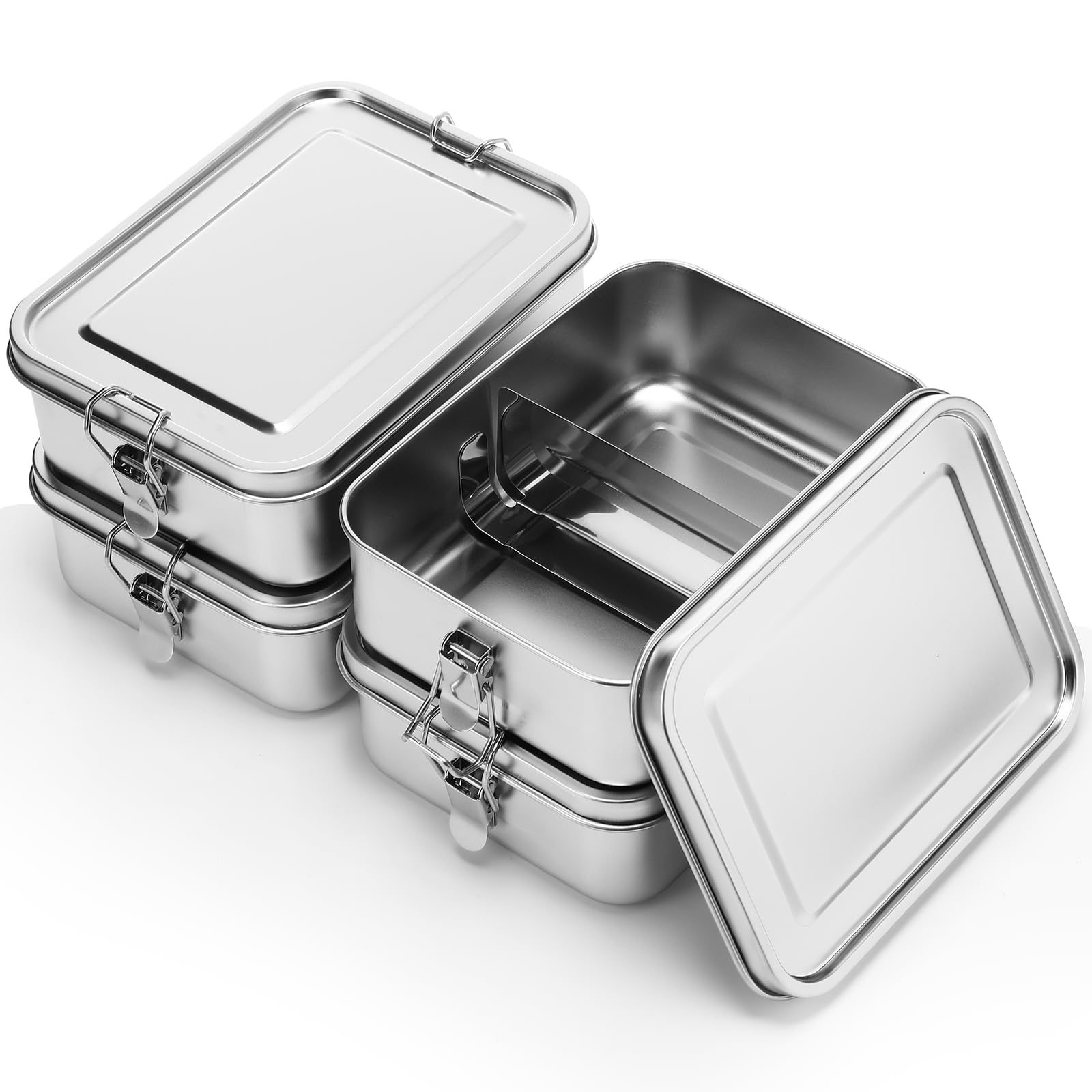 Umigy 4 Pcs Stainless Steel Food Containers Metal Bento Lunch Box Stainless Steel Food Storage Containers, Lockable Clips to Leak Proof, Reusable Dishwasher Snack Boxes for Work (550ml)