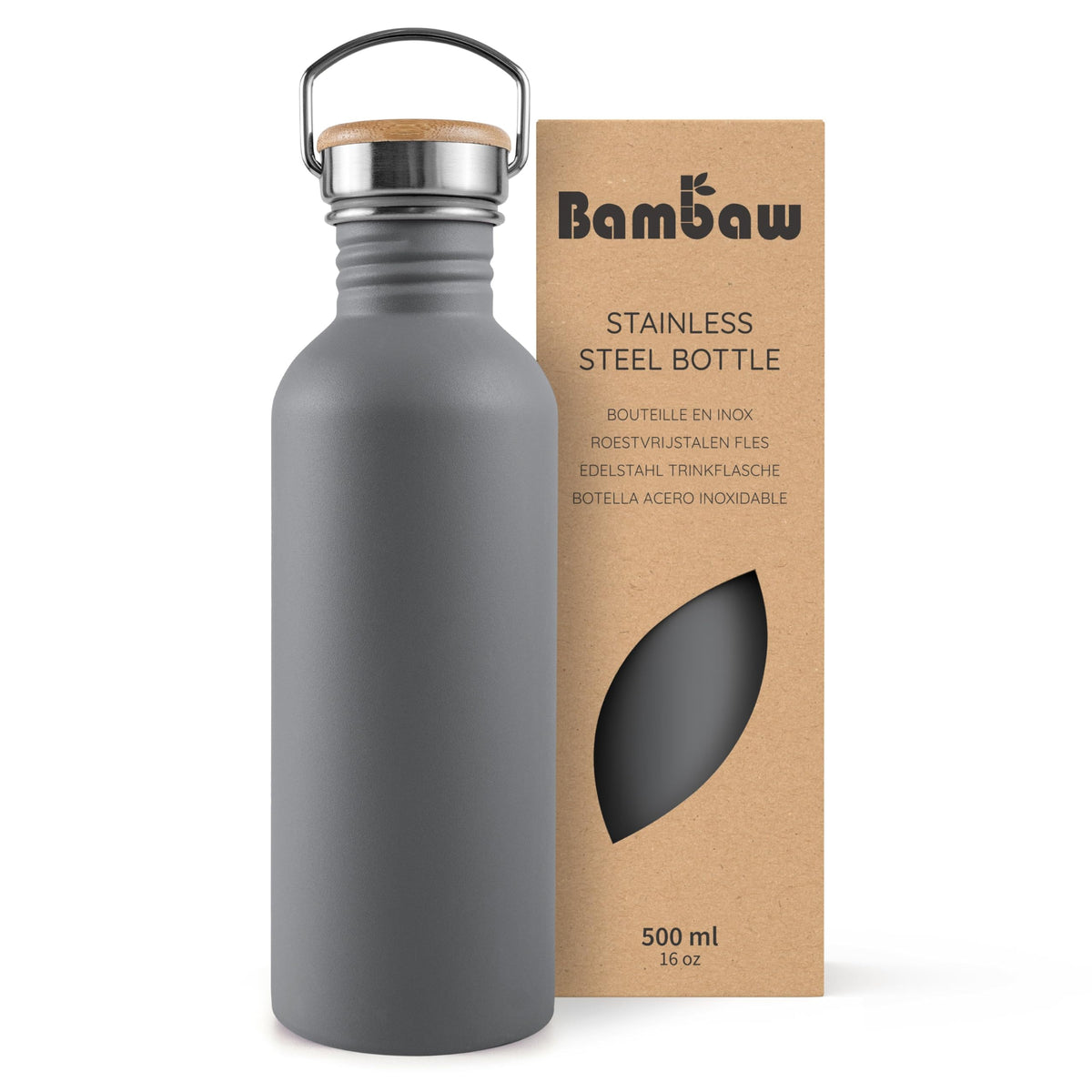 Bambaw Stainless Steel Water Bottles 32 oz, Non-insulated Single Wall Metal Water Bottle Stainless Steel, Reusable & Eco Friendly, Dishwasher Safe – Silver | Non-insulated
