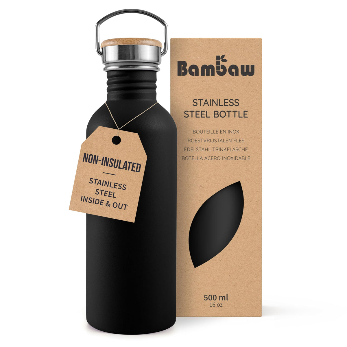 Bambaw Stainless Steel Water Bottles 32 oz, Non-insulated Single Wall Metal Water Bottle Stainless Steel, Reusable & Eco Friendly, Dishwasher Safe – Silver | Non-insulated