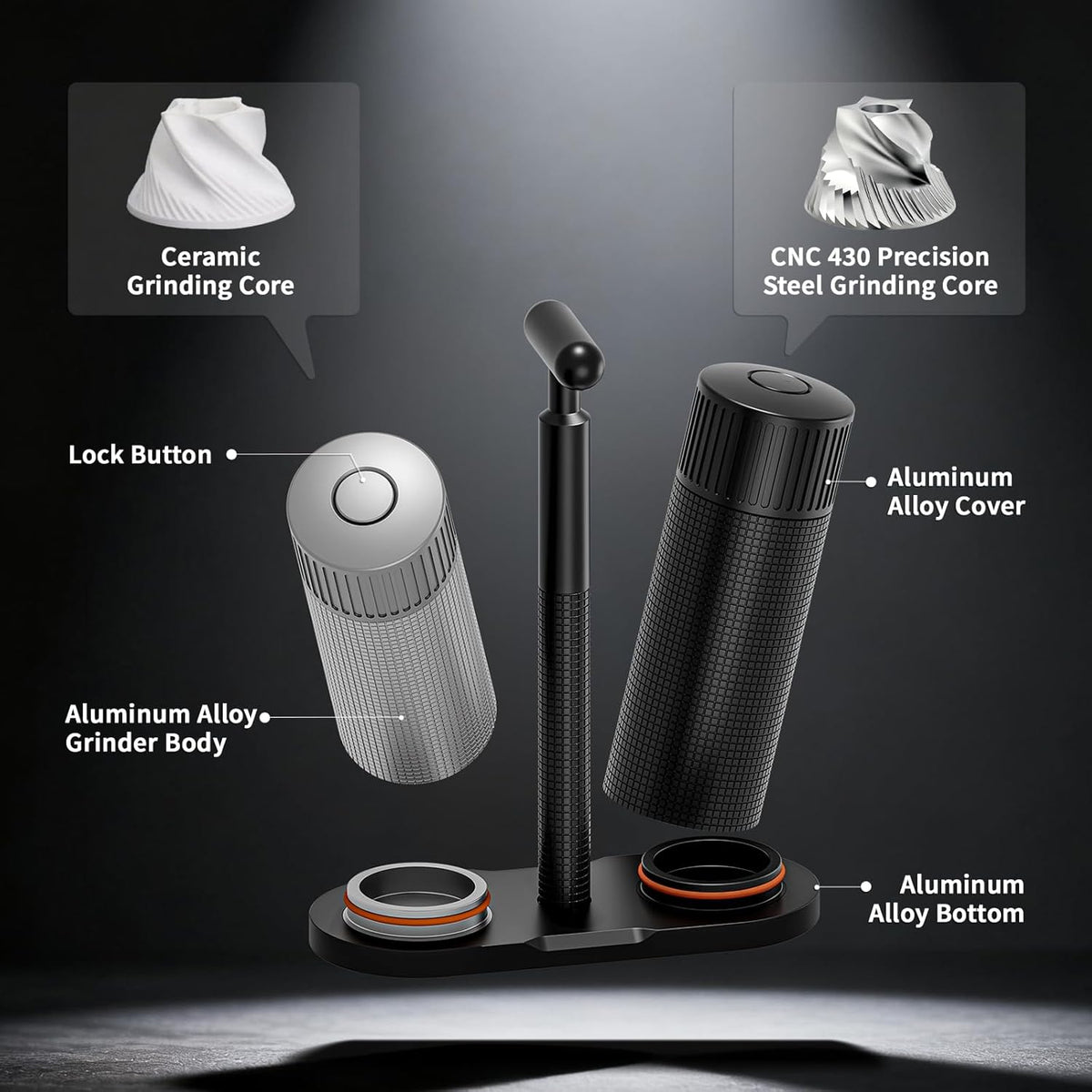 Luvan Professional Salt and Pepper Mill Set, Heavy Duty Aluminum Manual Salt and Pepper Grinder with 12 Adjustable Coarseness, Gift Set for Friends and Family