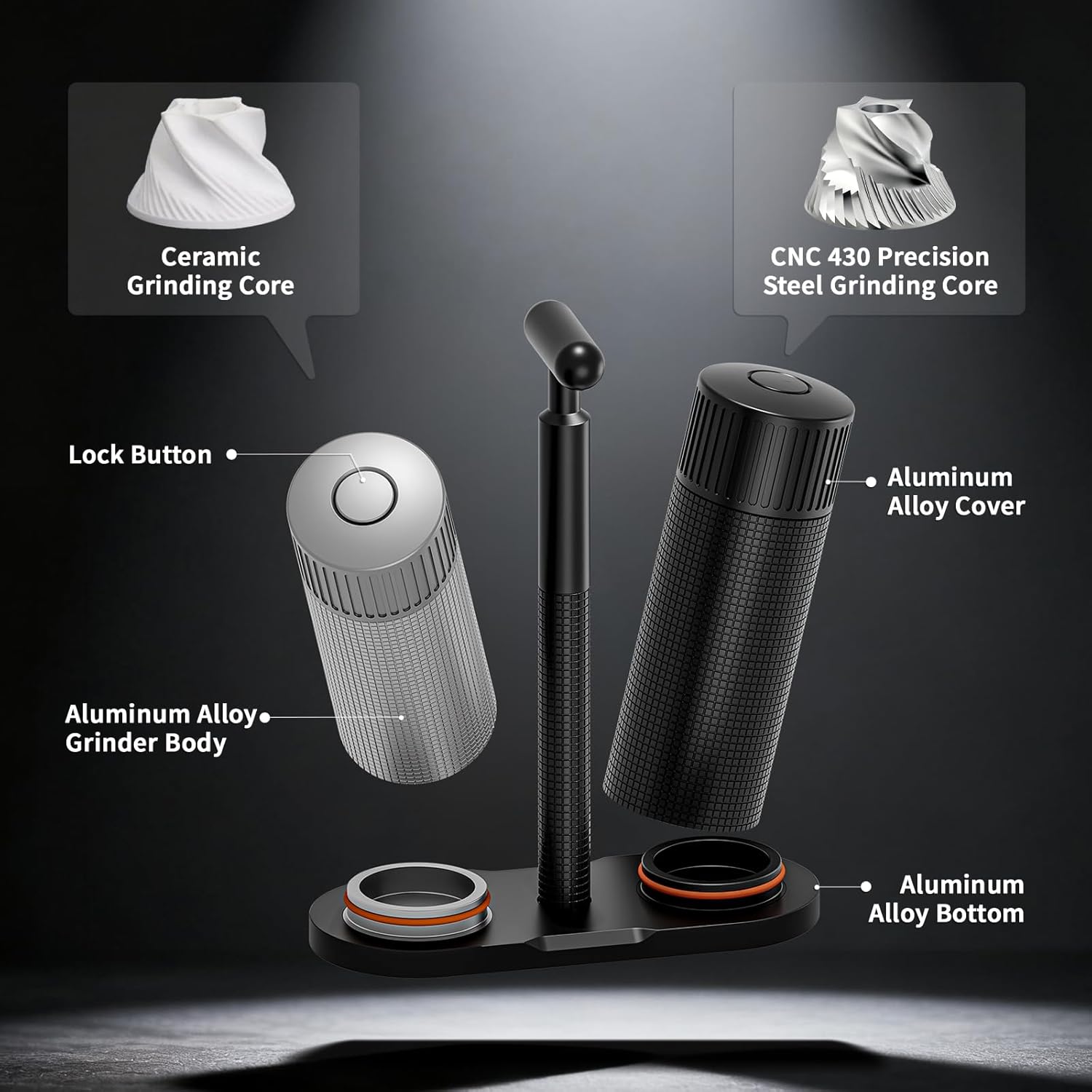 Luvan Professional Salt and Pepper Mill Set, Heavy Duty Aluminum Manual Salt and Pepper Grinder with 12 Adjustable Coarseness, Gift Set for Friends and Family