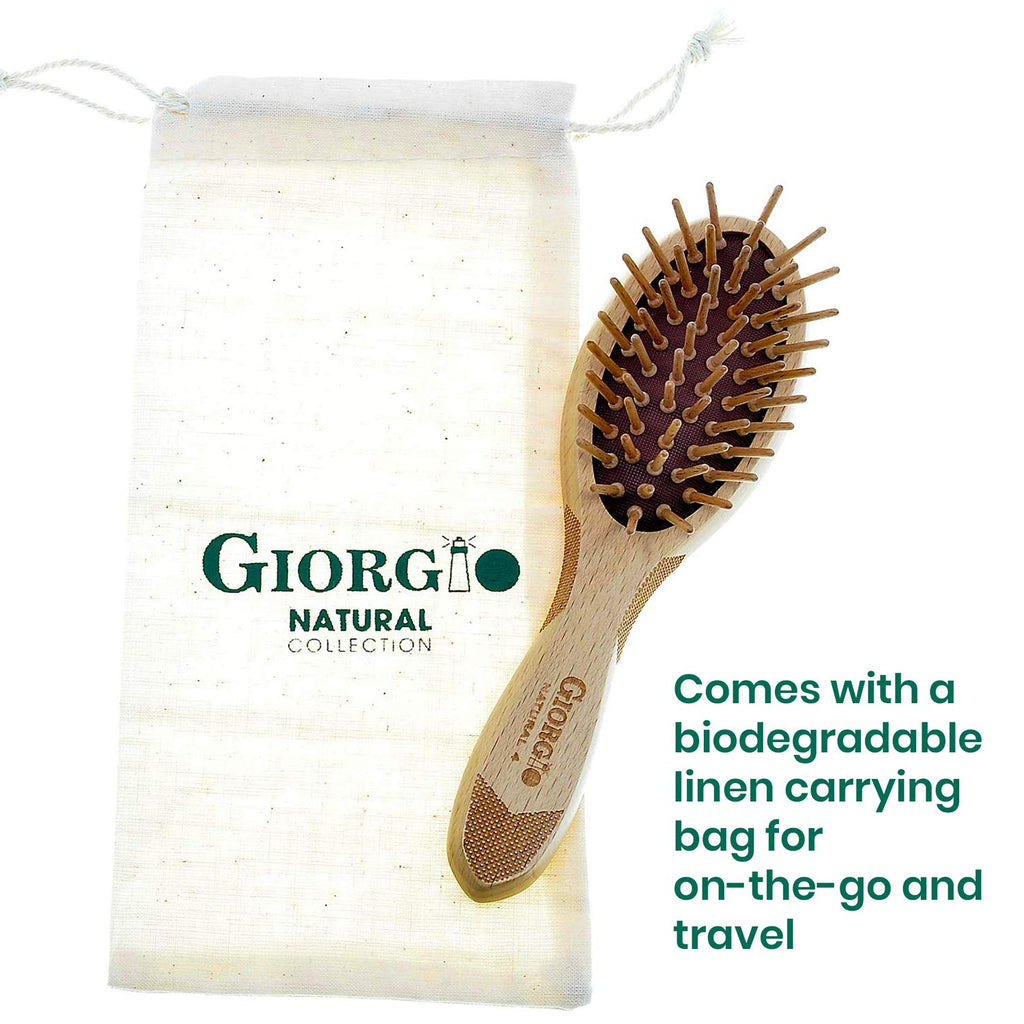 Giorgio Eco Friendly Wooden Bristle Hairbrush - Large Detangling Brush and Hair Growth Brush for Thick or Long Hair - Oval Paddle Hair Brush Made with Anti Static Beechwood, Silicone Massage Cushion