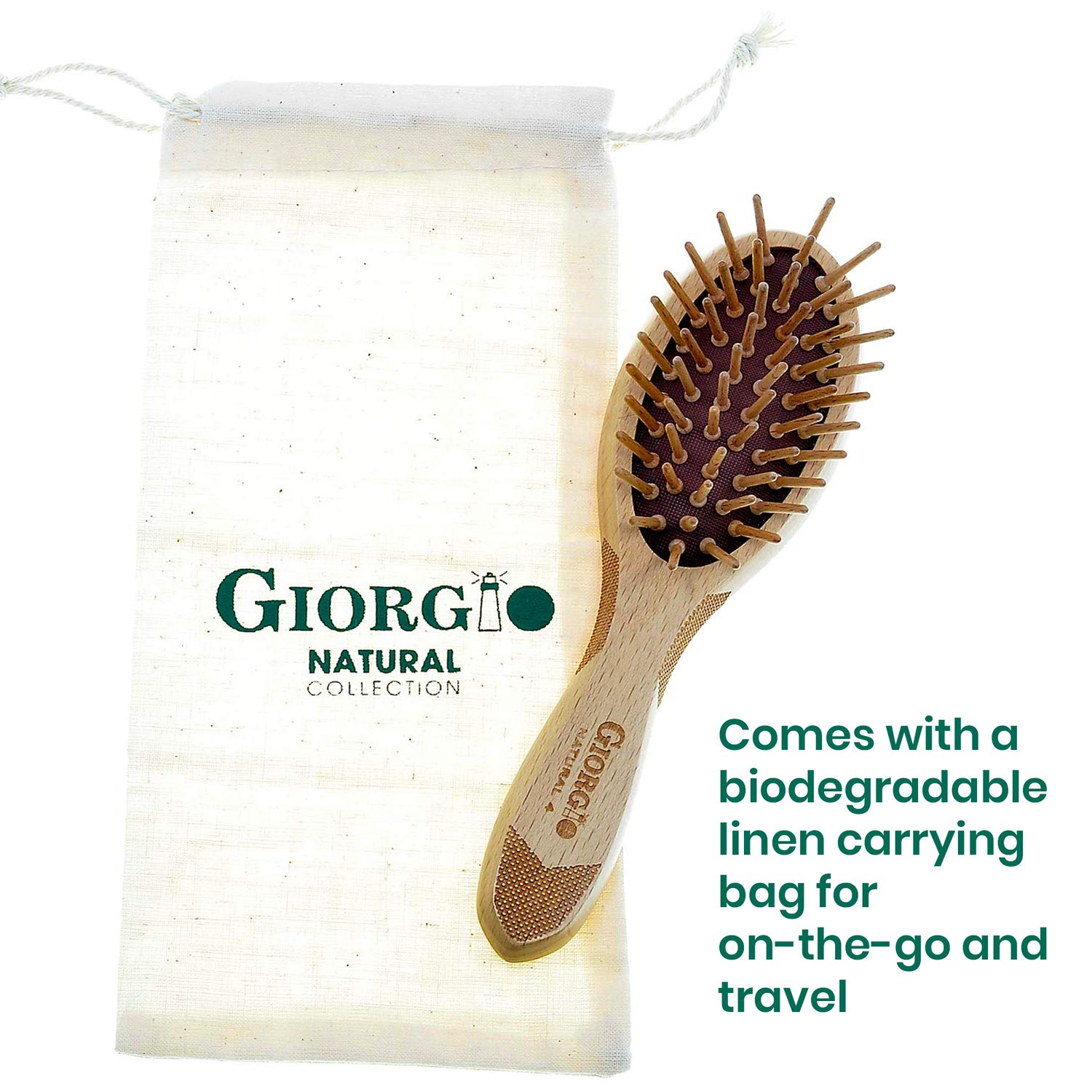 Giorgio Eco Friendly Wooden Bristle Hairbrush - Large Detangling Brush and Hair Growth Brush for Thick or Long Hair - Oval Paddle Hair Brush Made with Anti Static Beechwood, Silicone Massage Cushion
