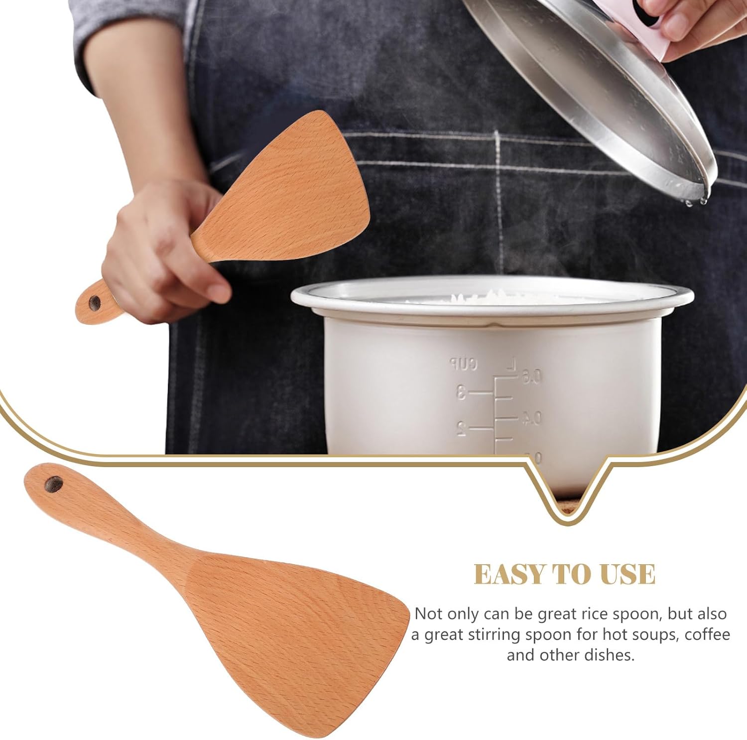 UPKOCH 8.3" Beechwood Rice Paddle - Japanese-Style Non-Scratch Spoon for Rice Cooker & Curry Stirring, Natural Wooden Utensil with Ergonomic Handle